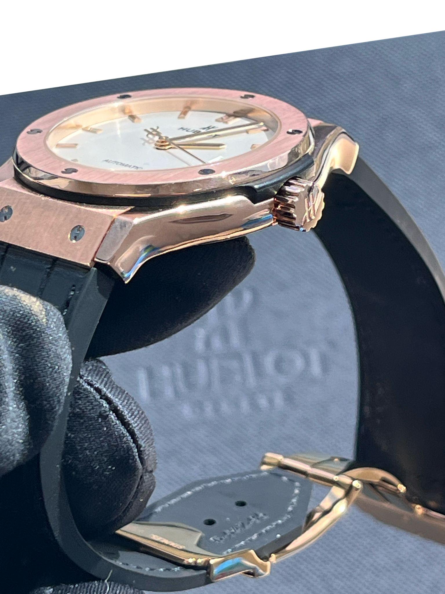 Hublot Classic Fusion 42mm King Gold Opalin Rose Gold Silver Dial 542.OX.2610.LR For Sale 9