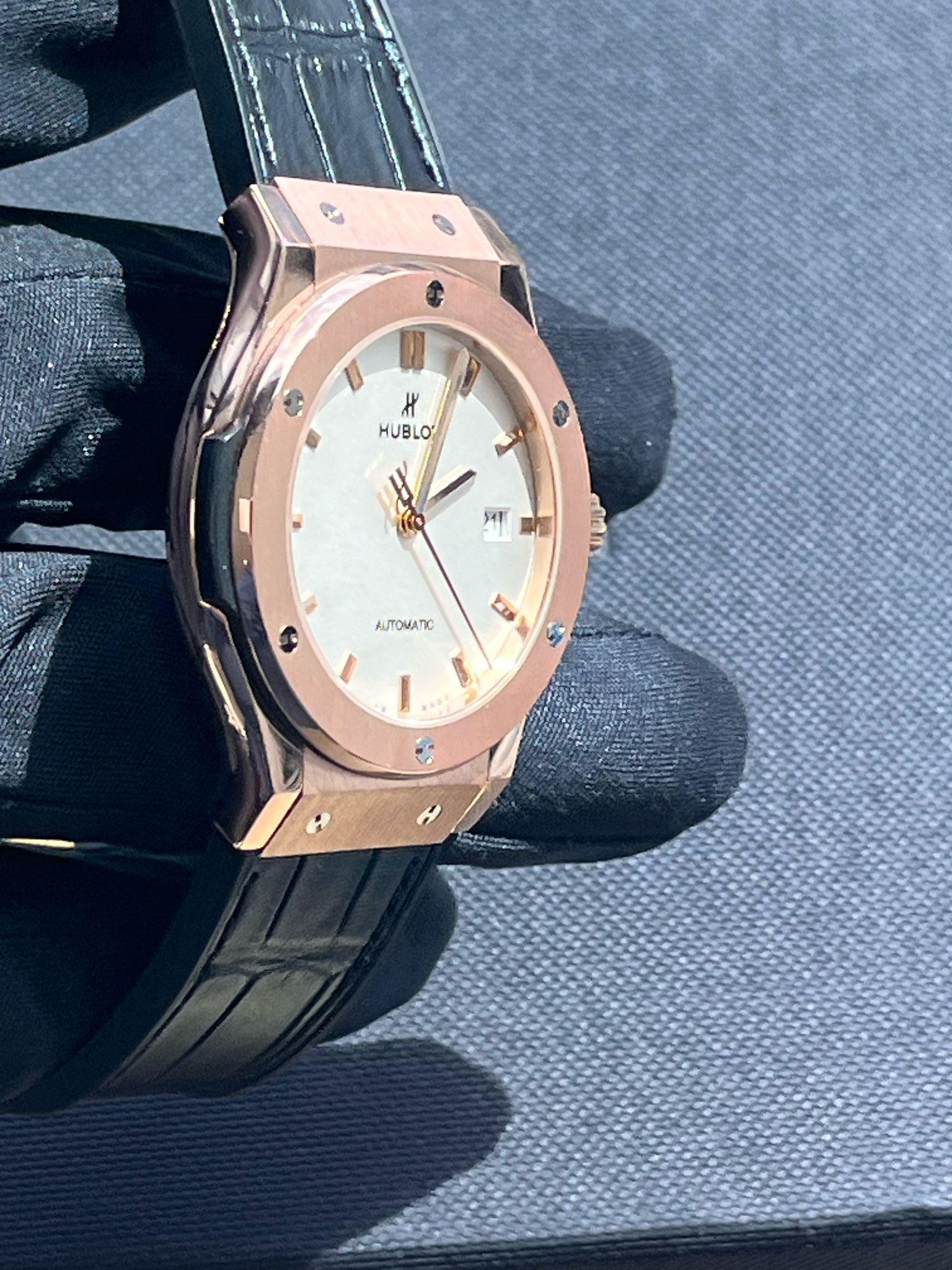 Hublot Classic Fusion 42mm King Gold Opalin Rose Gold Silver Dial 542.OX.2610.LR For Sale 11