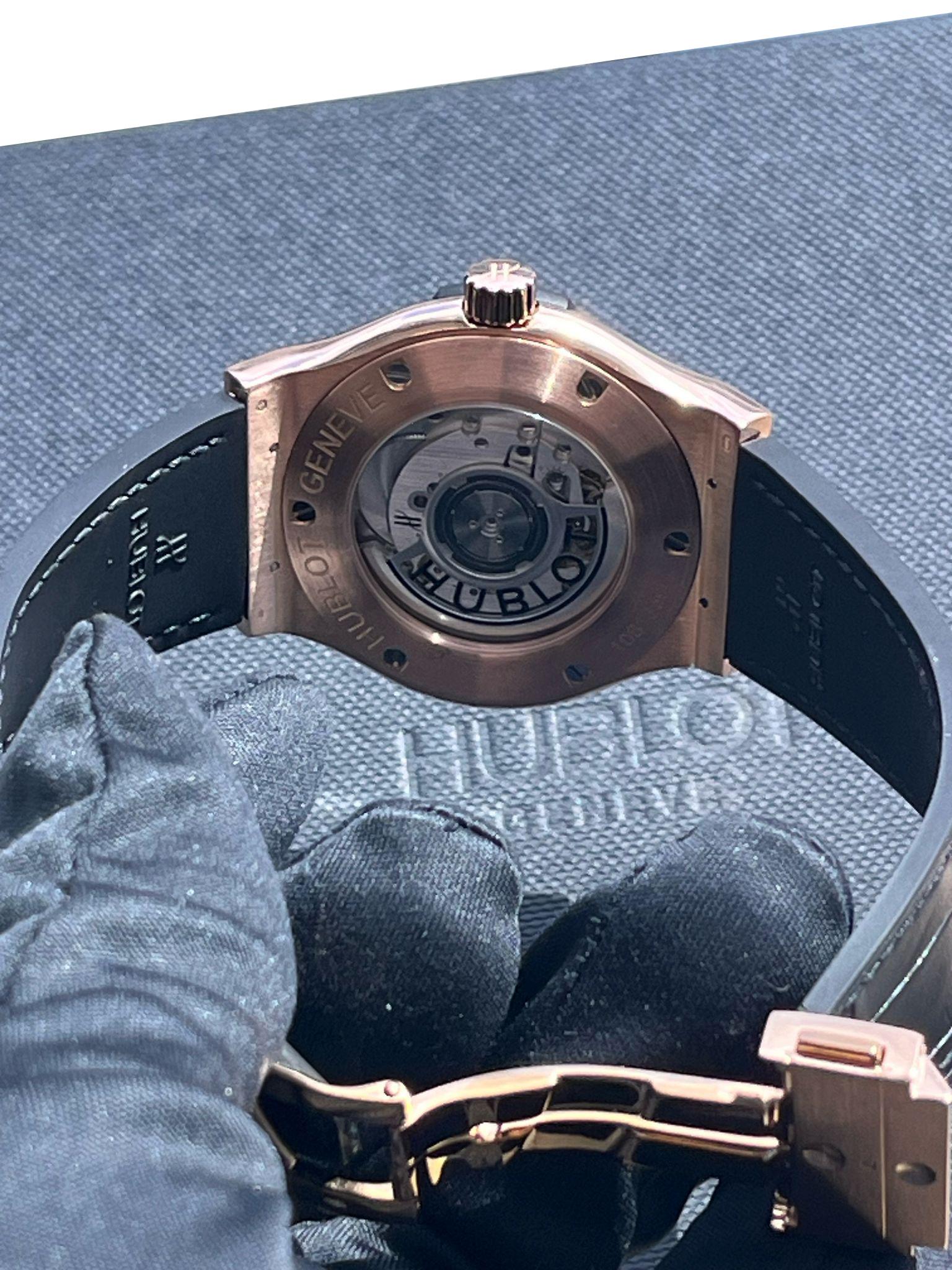Hublot Classic Fusion 42mm King Gold Opalin Rose Gold Silver Dial 542.OX.2610.LR For Sale 14