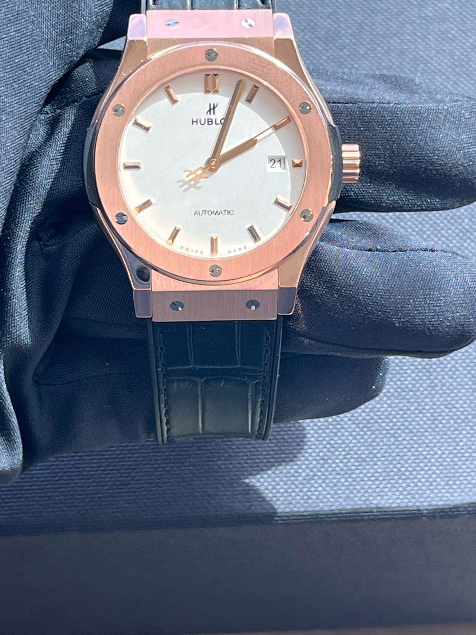 Hublot Classic Fusion 42mm King Gold Opalin Rose Gold Silver Dial 542.OX.2610.LR For Sale 1