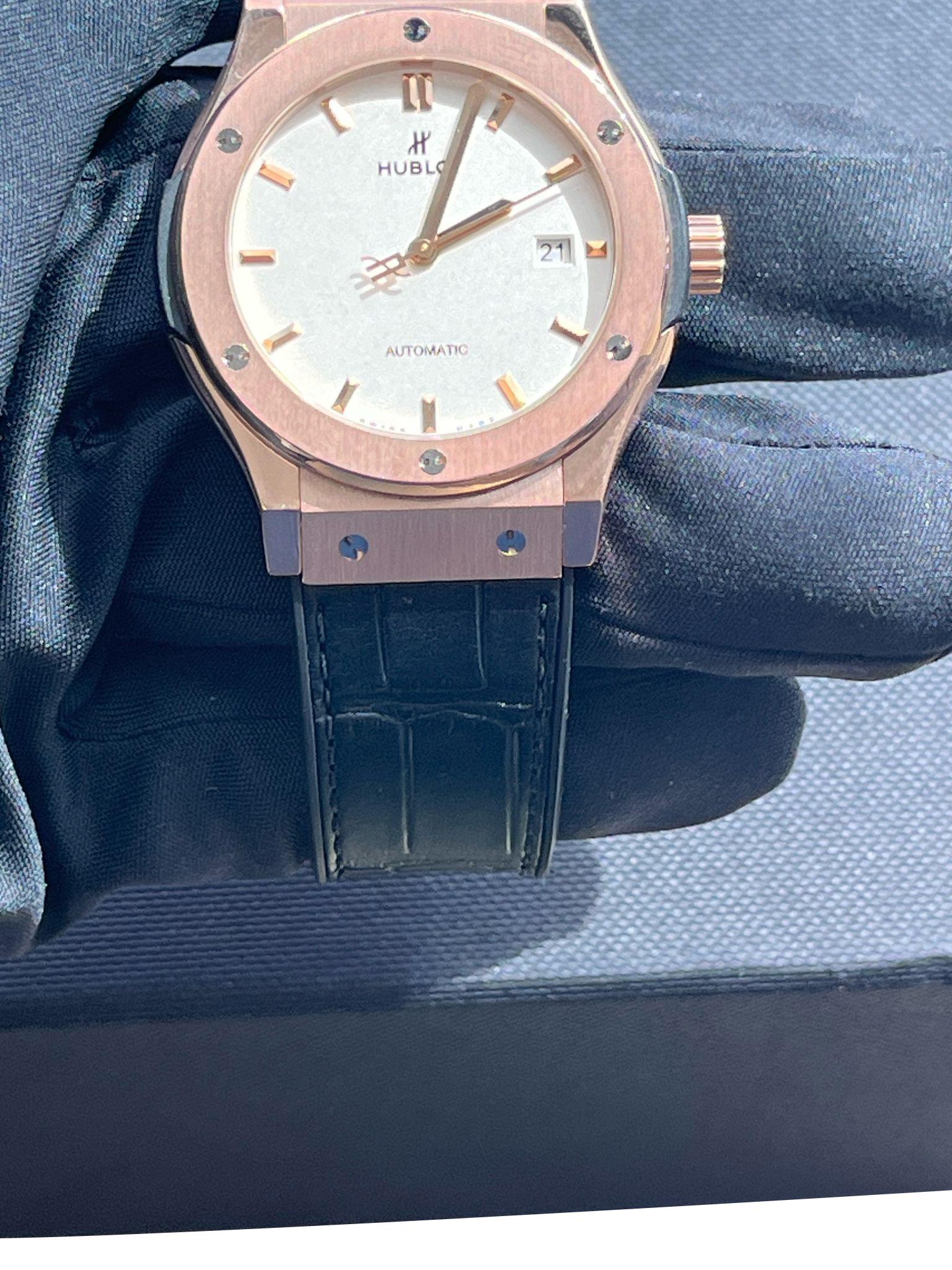 Hublot Classic Fusion 42mm King Gold Opalin Rose Gold Silver Dial 542.OX.2610.LR For Sale 3