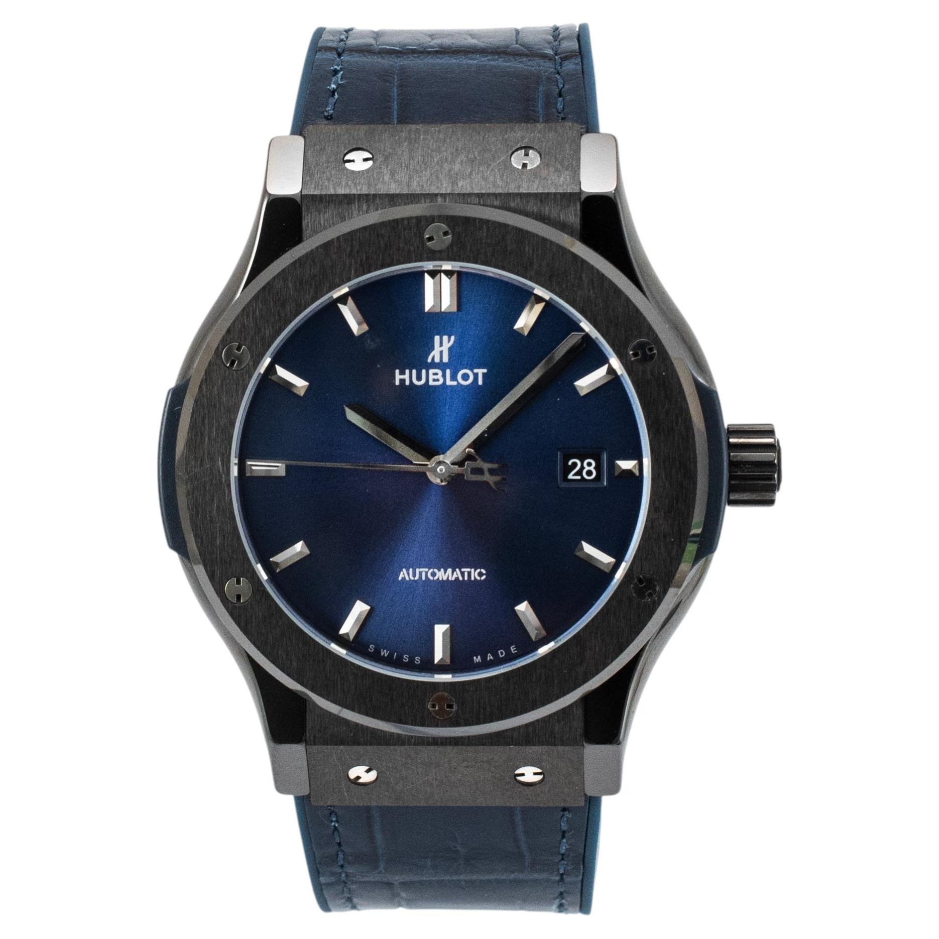 Hublot Classic Fusion 42MM Titanium Blue Dial Black Ceramic Watch
