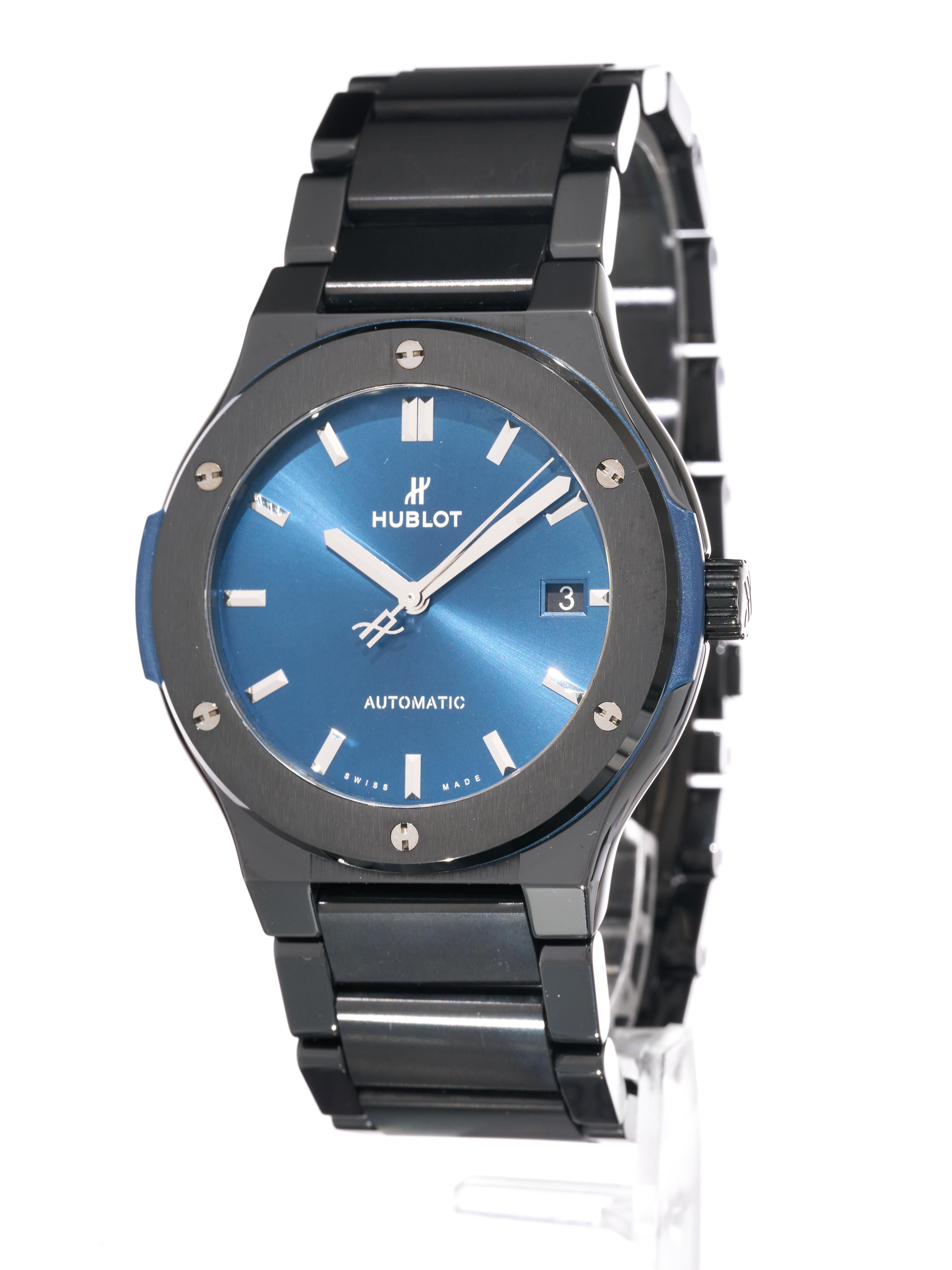 Hublot Classic Fusion 45mm Sunburst Cadran bleu Titane Céramique 510.CM.7170.CM en vente 3