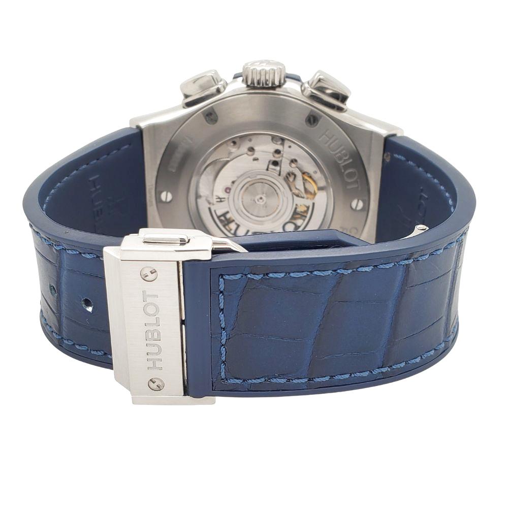 Modern Hublot Classic Fusion Chronograph 45mm Titanium Blue Dial Watch 521.NX.7170.LR For Sale