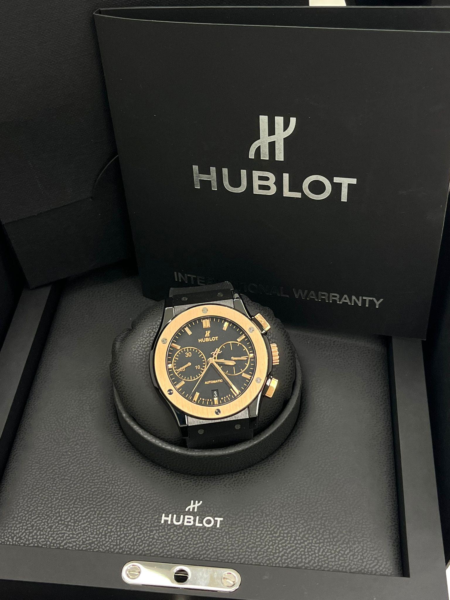 Women's or Men's Hublot Classic Fusion Chronograph Ceramic King Gold 45mm Watch 521.CO.1181.RX For Sale