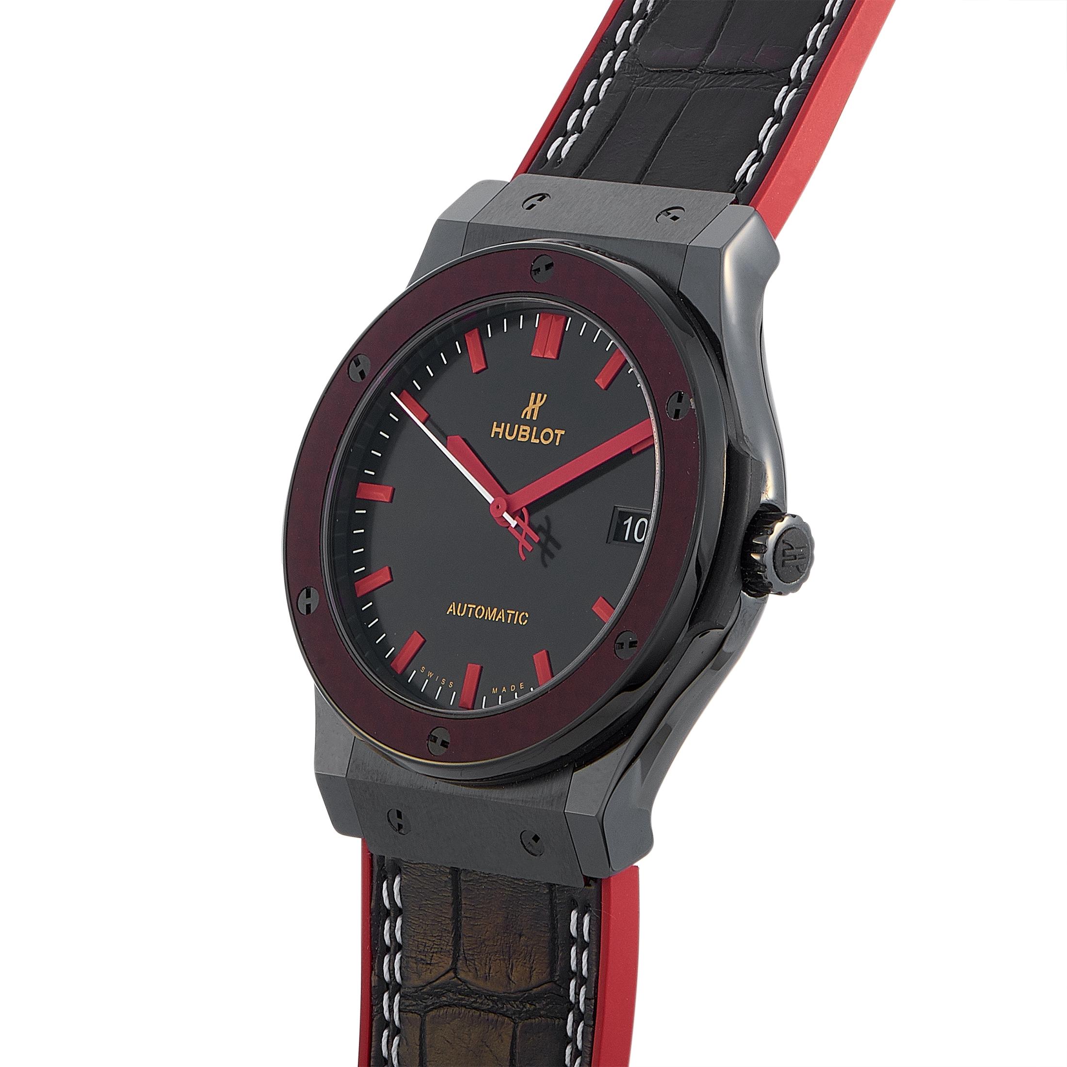 The Hublot Classic Fusion Special Edition, reference number 511.CQ.1428.LR.VER17, is presented within the iconic “Classic Fusion” collection in an edition limited to only 25 pieces.

The case of the watch is made of ceramic and titanium and boasts