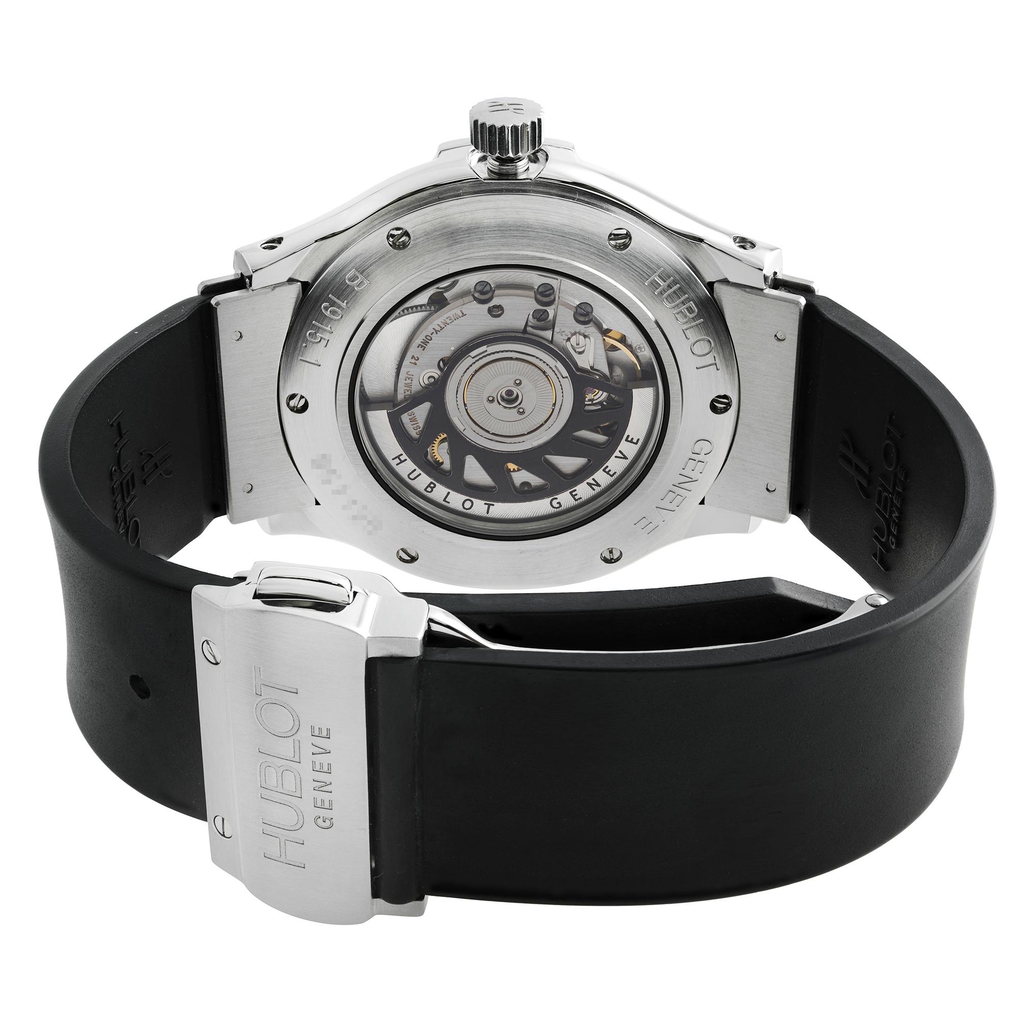 Hublot Classic Fusion Stainless Steel Black Dial Automatic Mens Watch B1915.1 In Excellent Condition In New York, NY