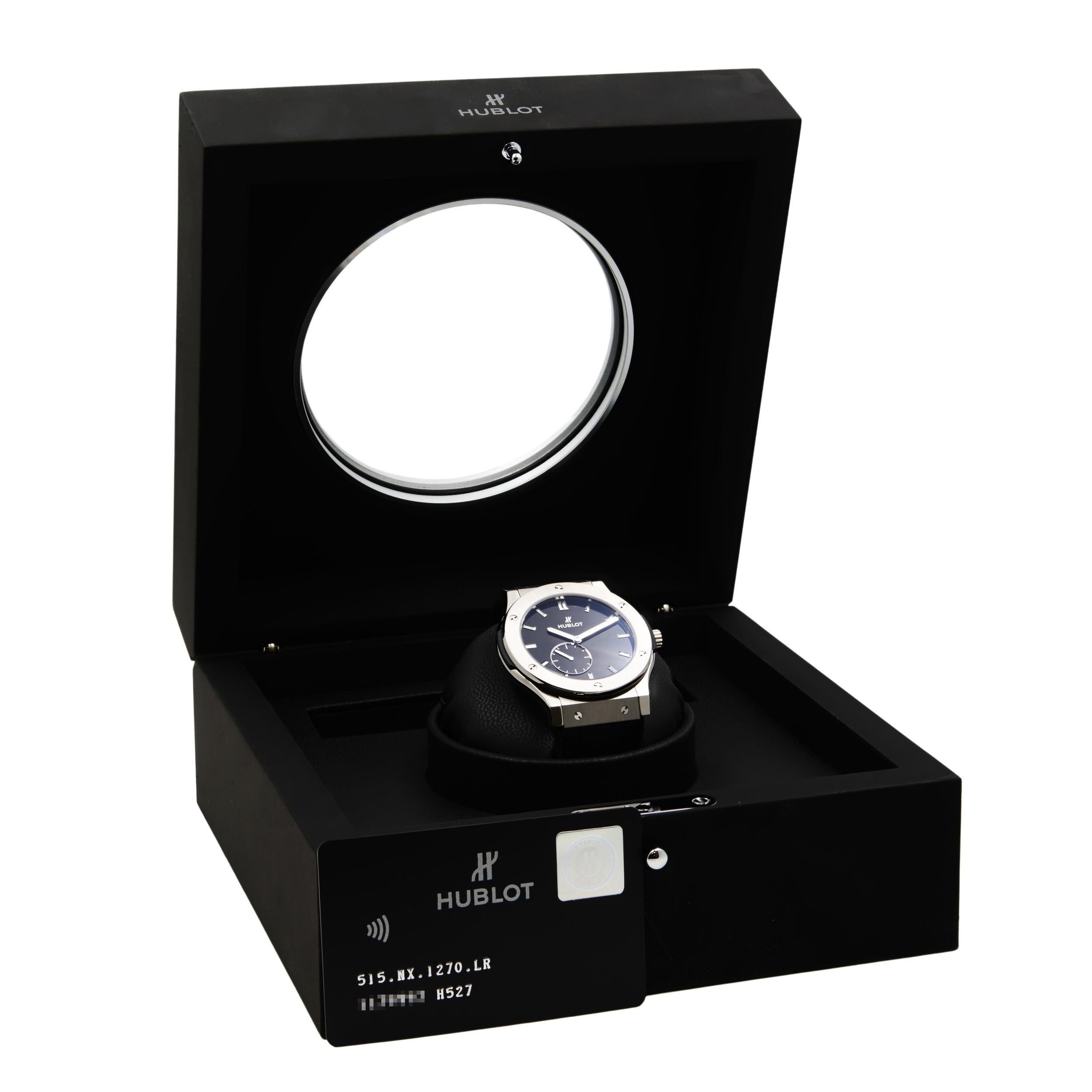 Women's or Men's Hublot Classic Fusion Ultra Thin Titanium Black Dial Watch 515.NX.1270.LR For Sale