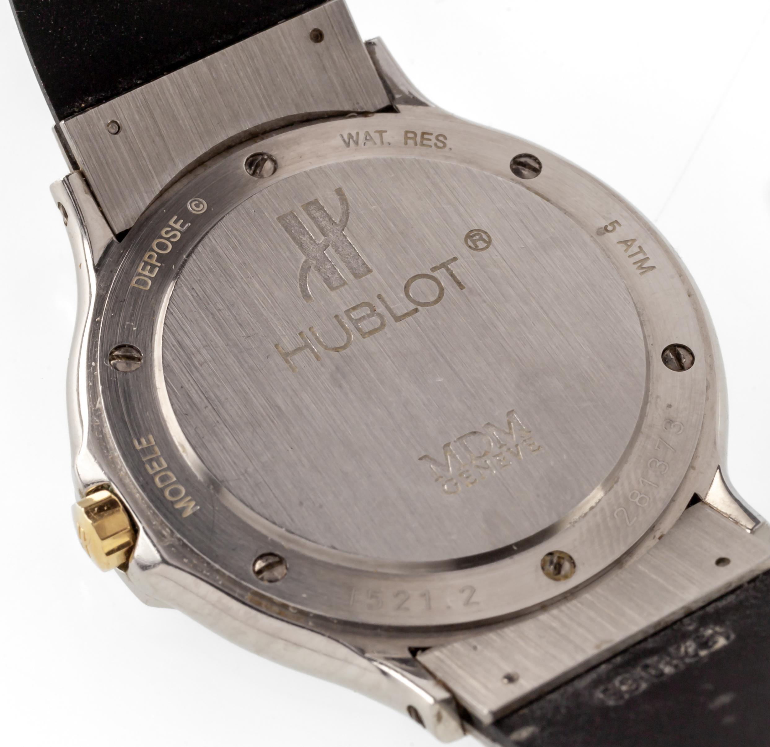 Hublot Classic MDM Quartz Men's Stainless Steel/Gold Watch w/ Rubber Band 1521.2 In Good Condition In Sherman Oaks, CA