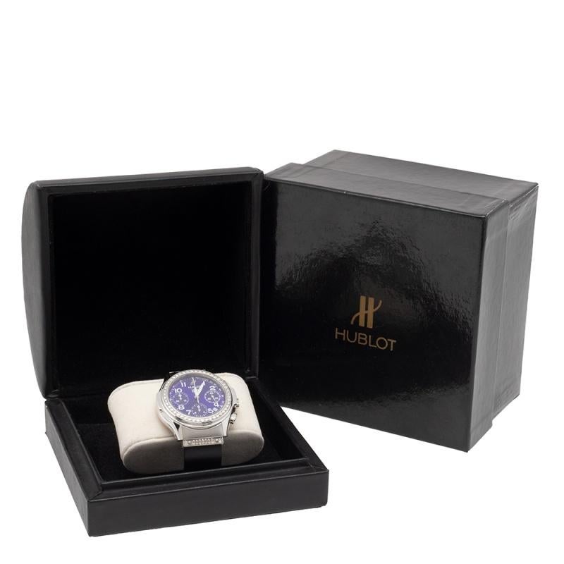 Contemporary Hublot Diamonds Stainless Steel Rubber MDM 1810.1.054 Men's Wristwatch 40 mm