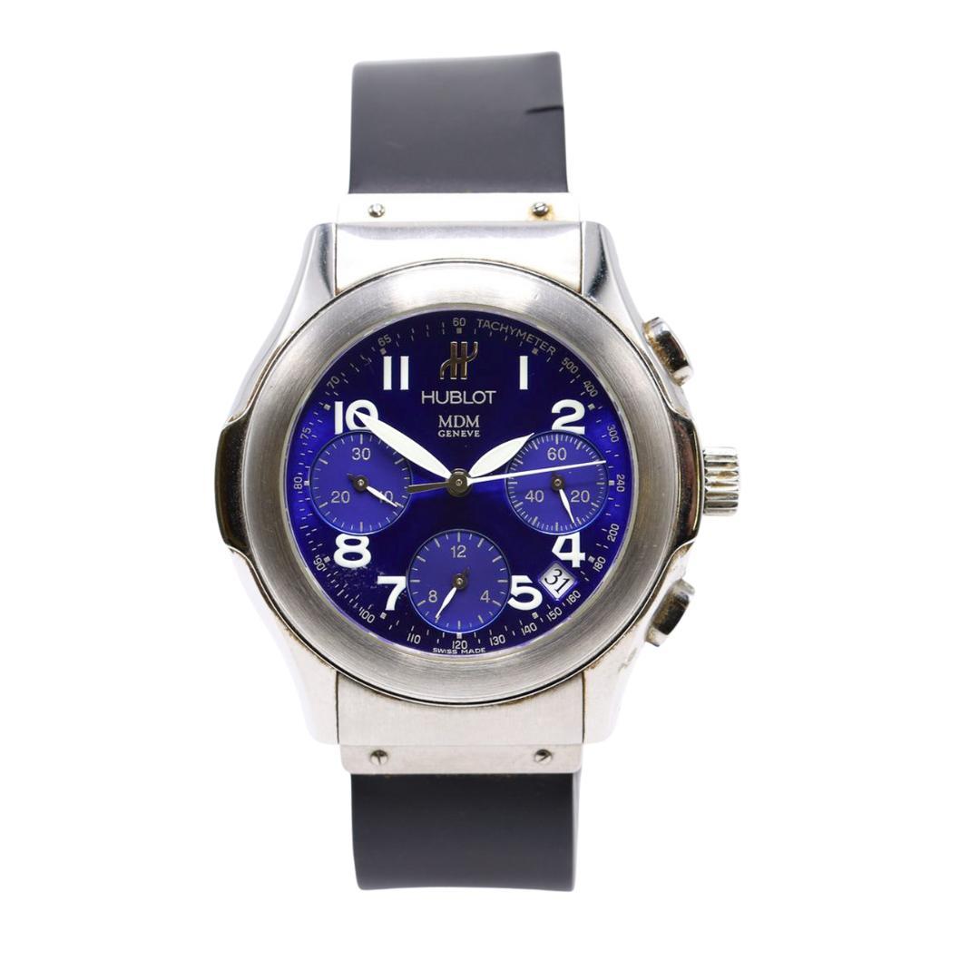 Reloj Cronógrafo Automático Hublot Elegant MDM 1810.2 Acero inoxidable Esfera Azul en venta