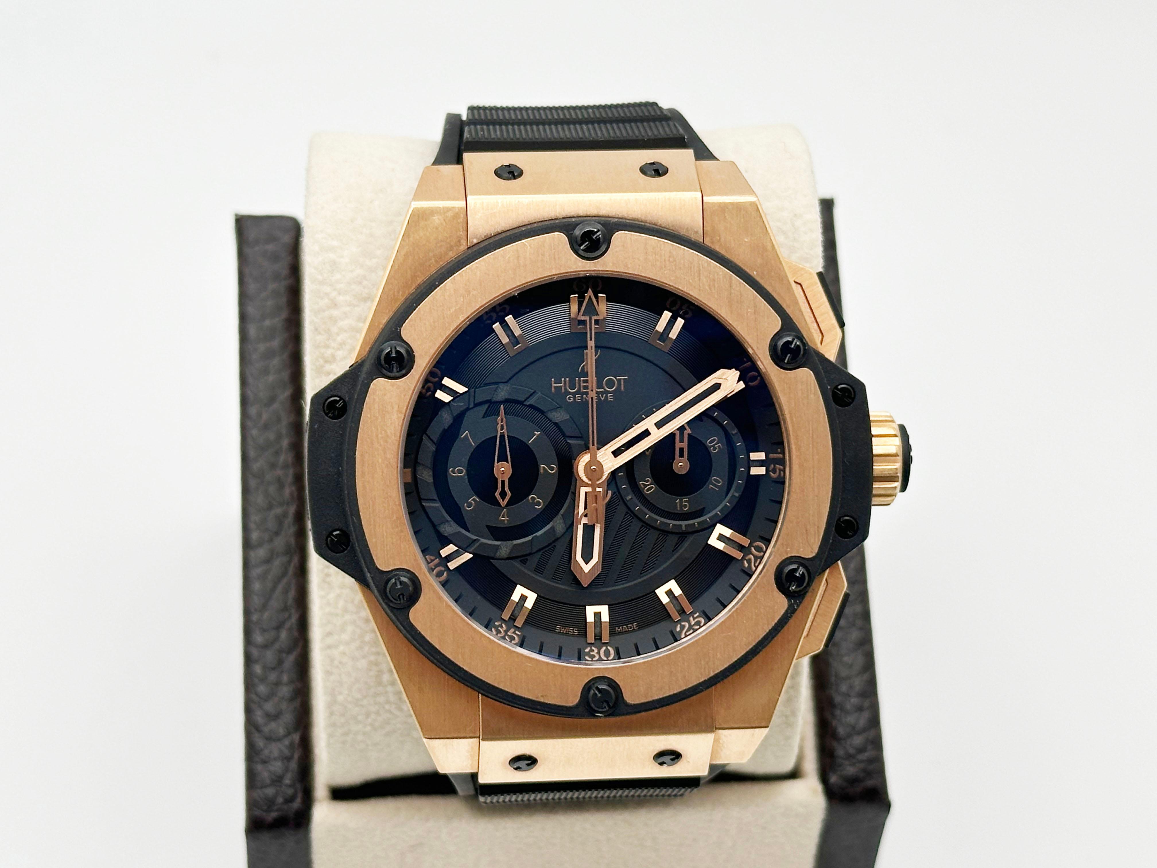 Hublot King Power Big Bang Foudroyante 715.PX.1128.RX 18K Oro rosa Caja Papel en Excelente estado para la venta en San Diego, CA