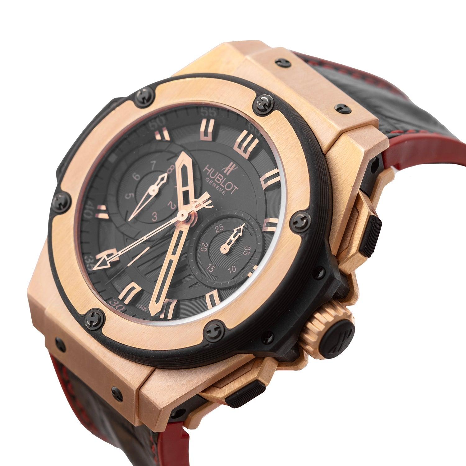 Hublot King Power Foudroyante Chronograph (ref. 715.PX.1128.RX), featuring the Caliber HUB 4144 self-winding automatic movement; matte black dial; chronograph with 30-minute counter at 3 o'clock & foudroyante split-second counter at 9 o'clock;