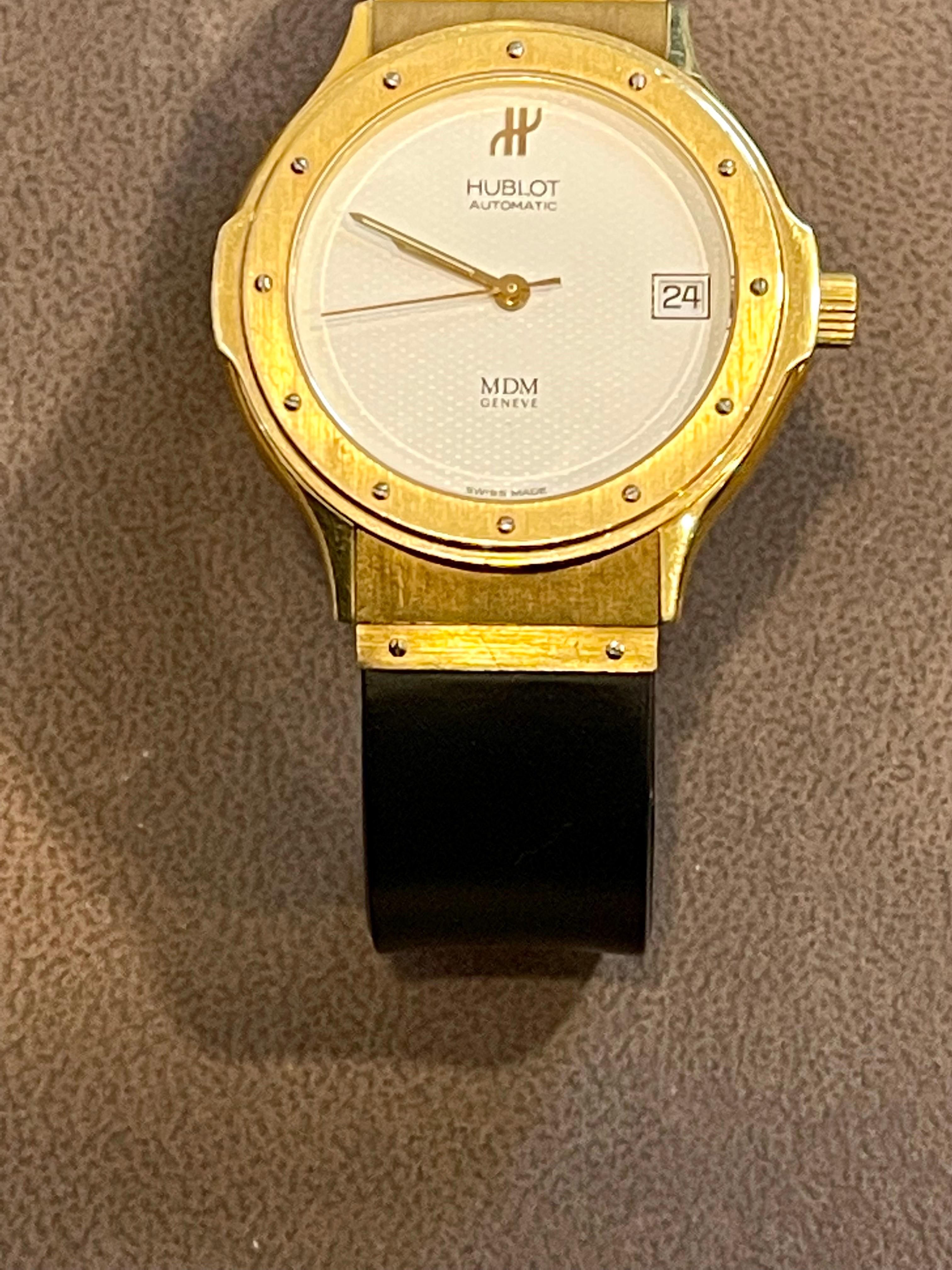 Hublot MDM 1581.3 18 Karat Yellow Gold Unisex Automatic Watch, White Dial For Sale 4