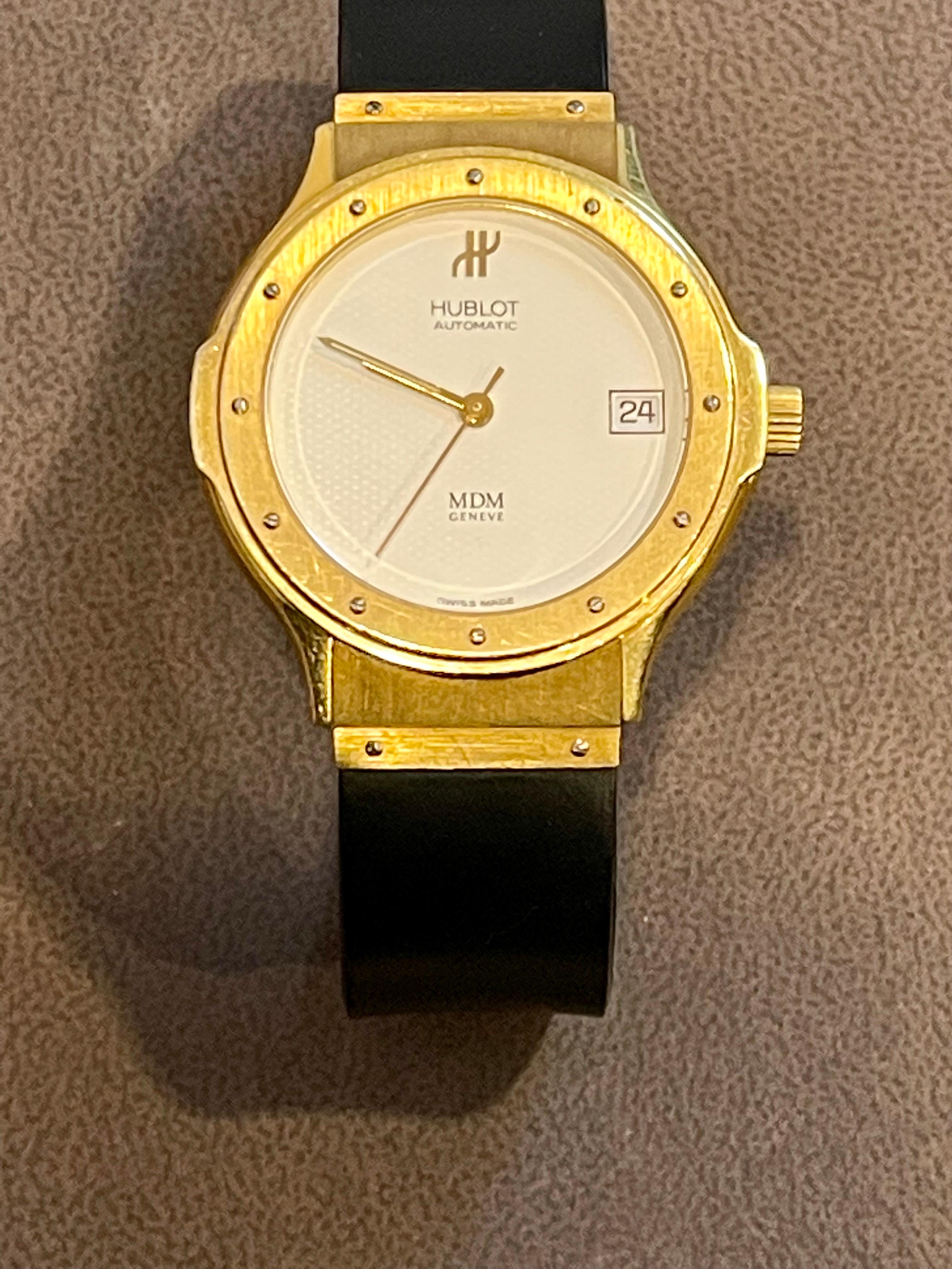 Hublot MDM 1581.3 18 Karat Yellow Gold Unisex Automatic Watch, White Dial For Sale 7
