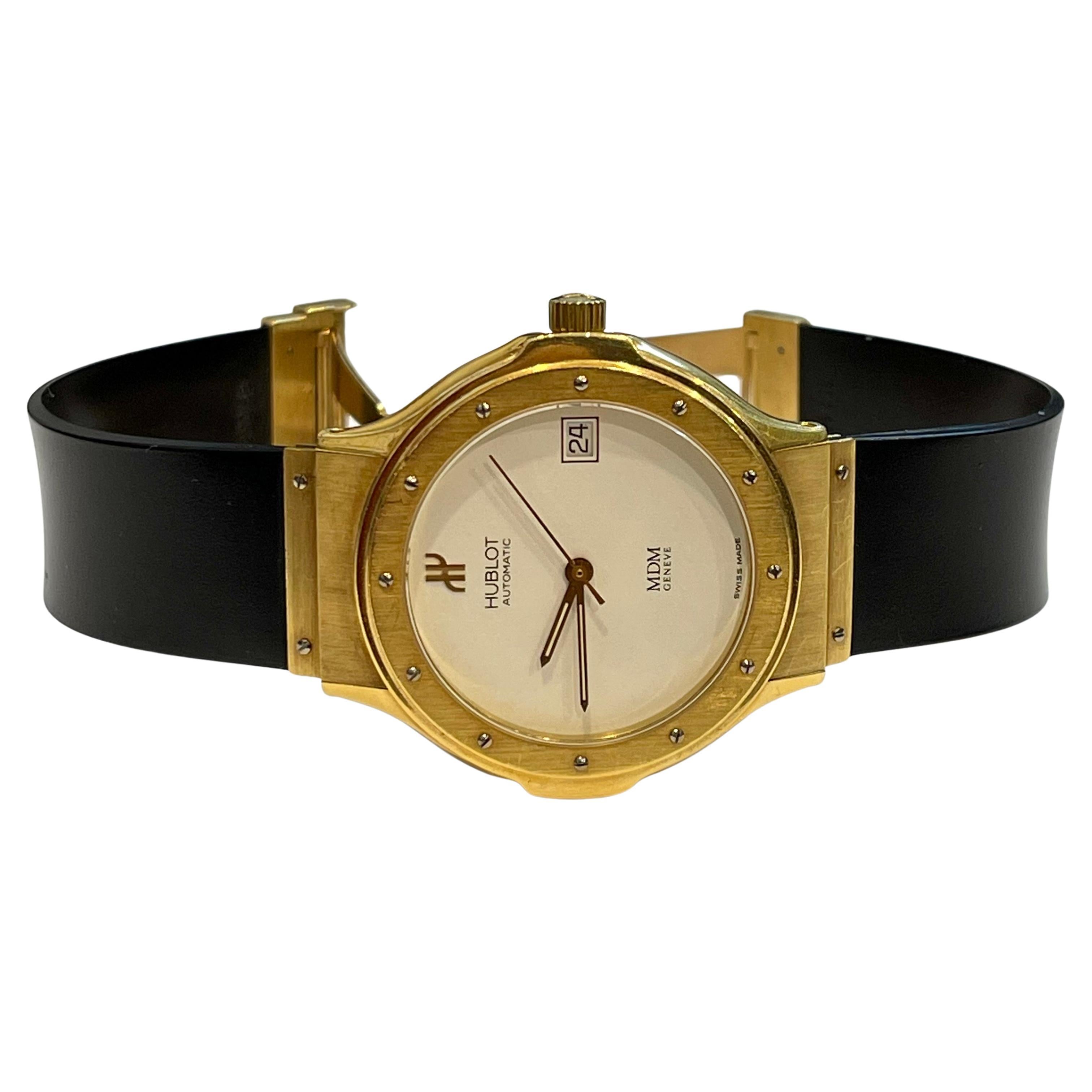 Hublot MDM 1581.3 18 Karat Yellow Gold Unisex Automatic Watch, White Dial For Sale