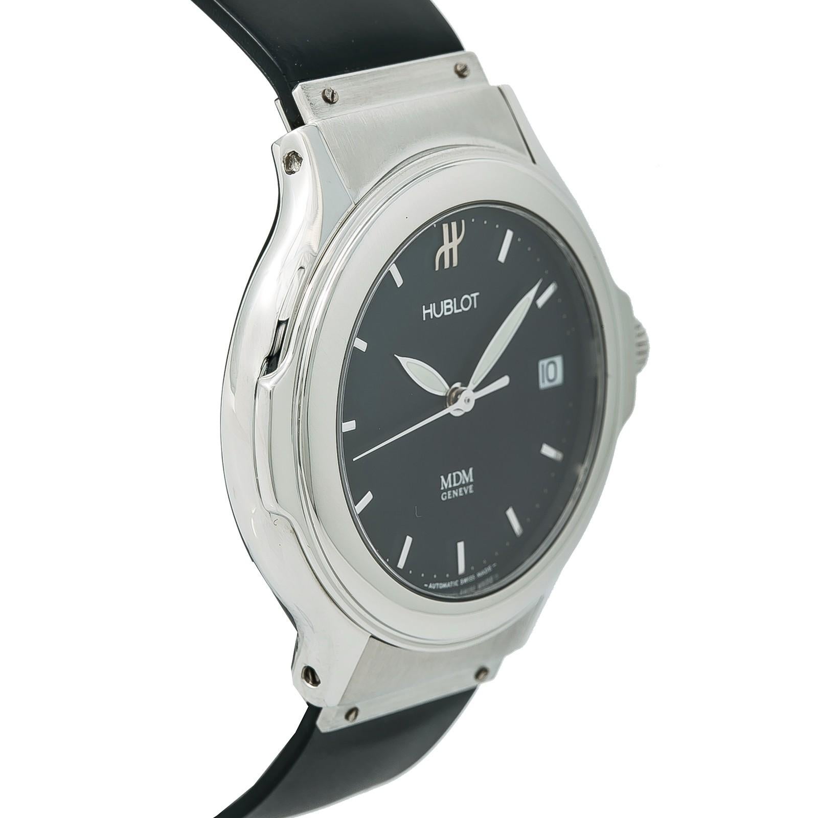Contemporain Hublot Mdm 1710.1 Bracelet à anneau de 7 mm, lunette en acier inoxydable et cadran noir