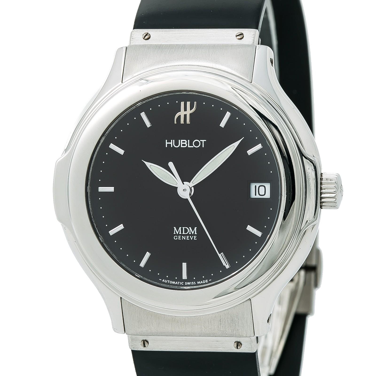  Hublot Mdm 1710.1 Bracelet à anneau de 7 mm, lunette en acier inoxydable et cadran noir Pour femmes 