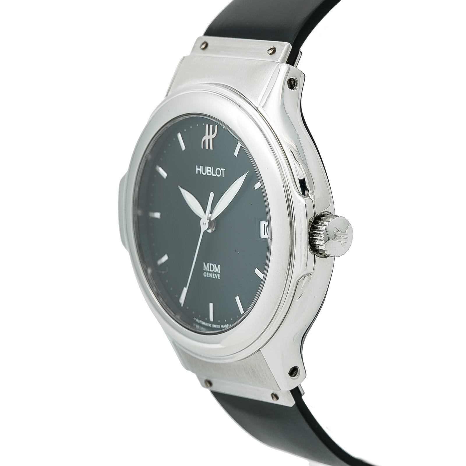 Hublot Mdm 1710.1 Bracelet à anneau de 7 mm, lunette en acier inoxydable et cadran noir 1