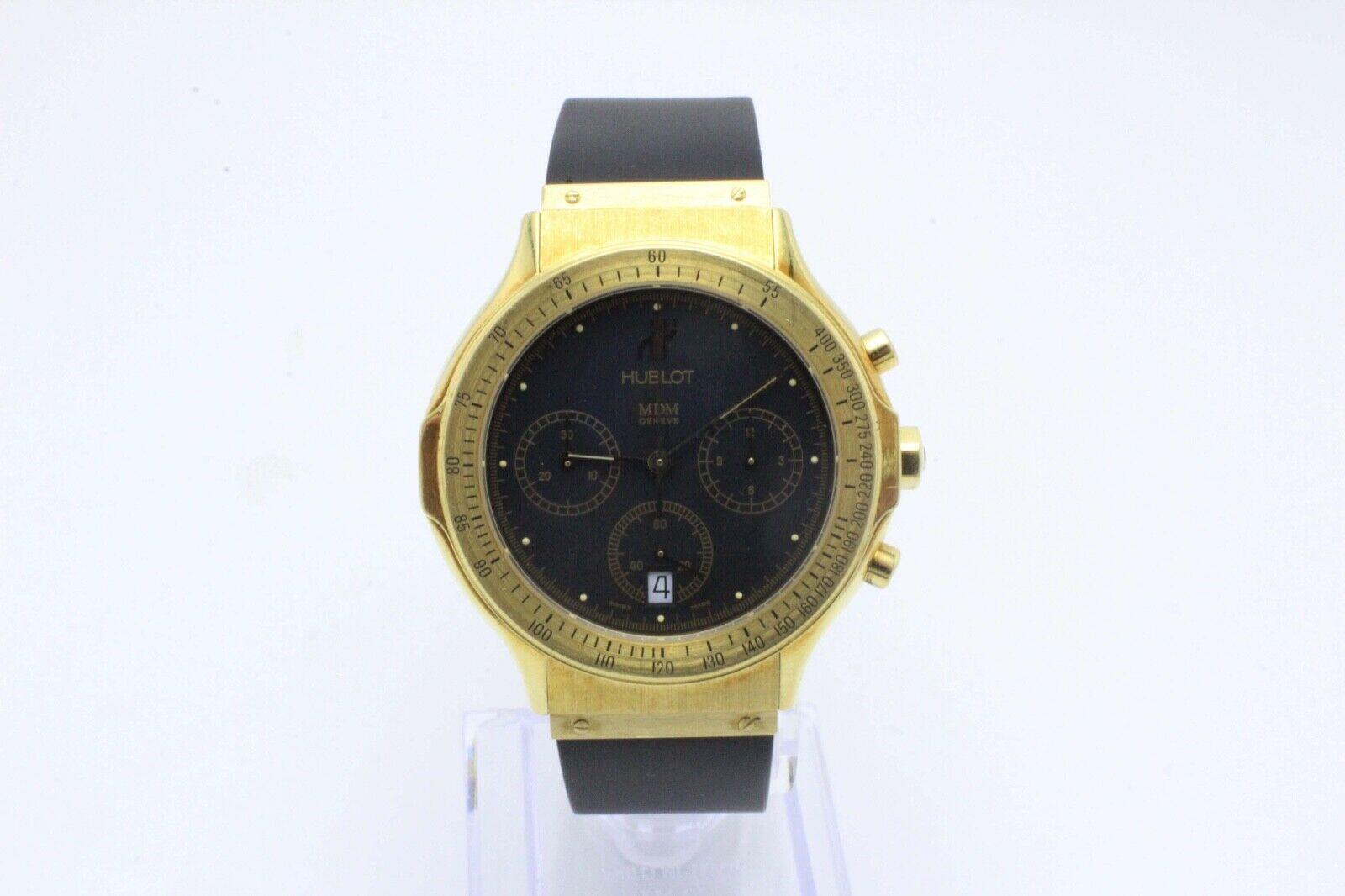 Style Number: 1621.3



Model: Hublot MDM Chronograph

 

Case Material: 18K Yellow Gold

 

Band: Black Rubber

 

Bezel:  18K Yellow Gold

 

Dial: Black

 

Face: Sapphire Crystal

 

Case Size: 36mm

 

Includes: 

-Elegant Watch Box & Hublot