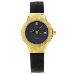 Antique Hublot MDM Geneve 18 Karat Gold Black Dial Rubber Quartz Ladies Watch 1391.3