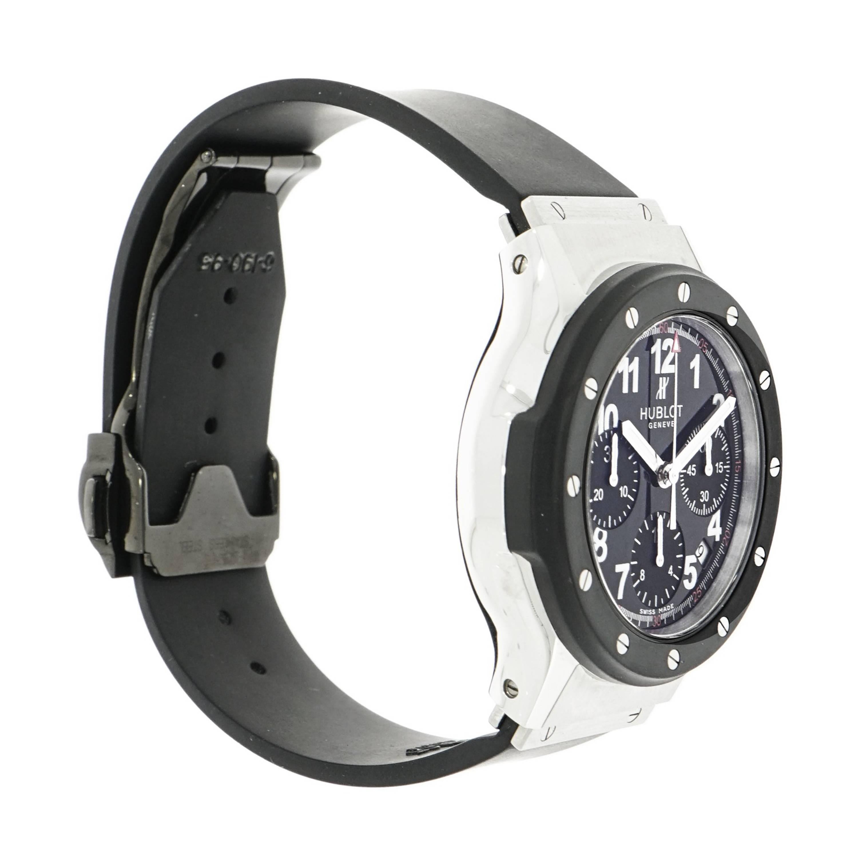Hublot, a cutting edge and innovative design with quality craftsmanship to create satisfaction with every timepiece. This Hublot Super B Black Magic Wristwatch features a self-winding movement with indications for the Hours, Minutes, Small Seconds,