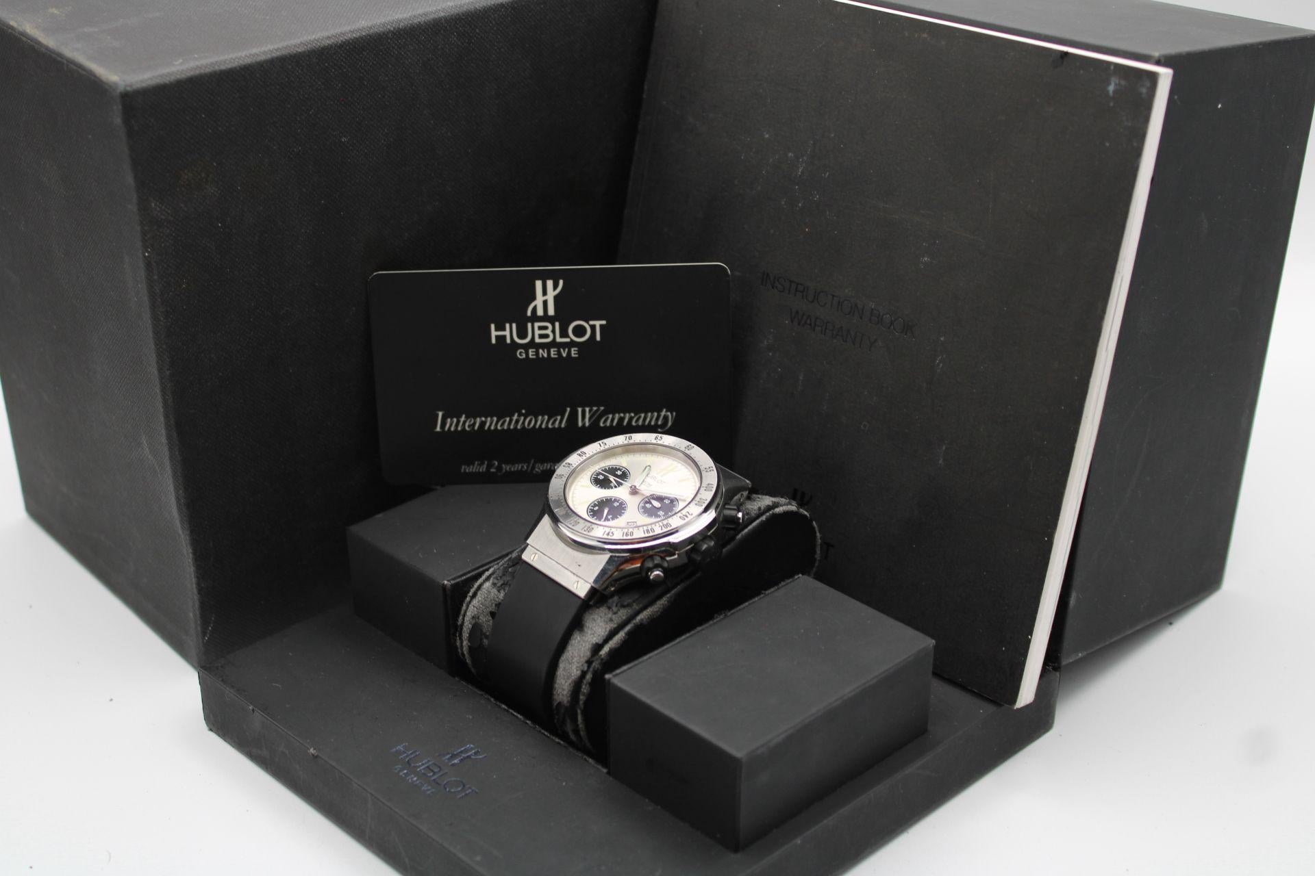 Hublot Super B Chronograph 1921.1  42mm Stainless Steel  Exhibition Case Back  Box & Papers

A bold, sporty chronograph from the early 2000s, this Hublot Super B (Ref. 1921.1) offers both functionality and signature Hublot design in a clean, modern