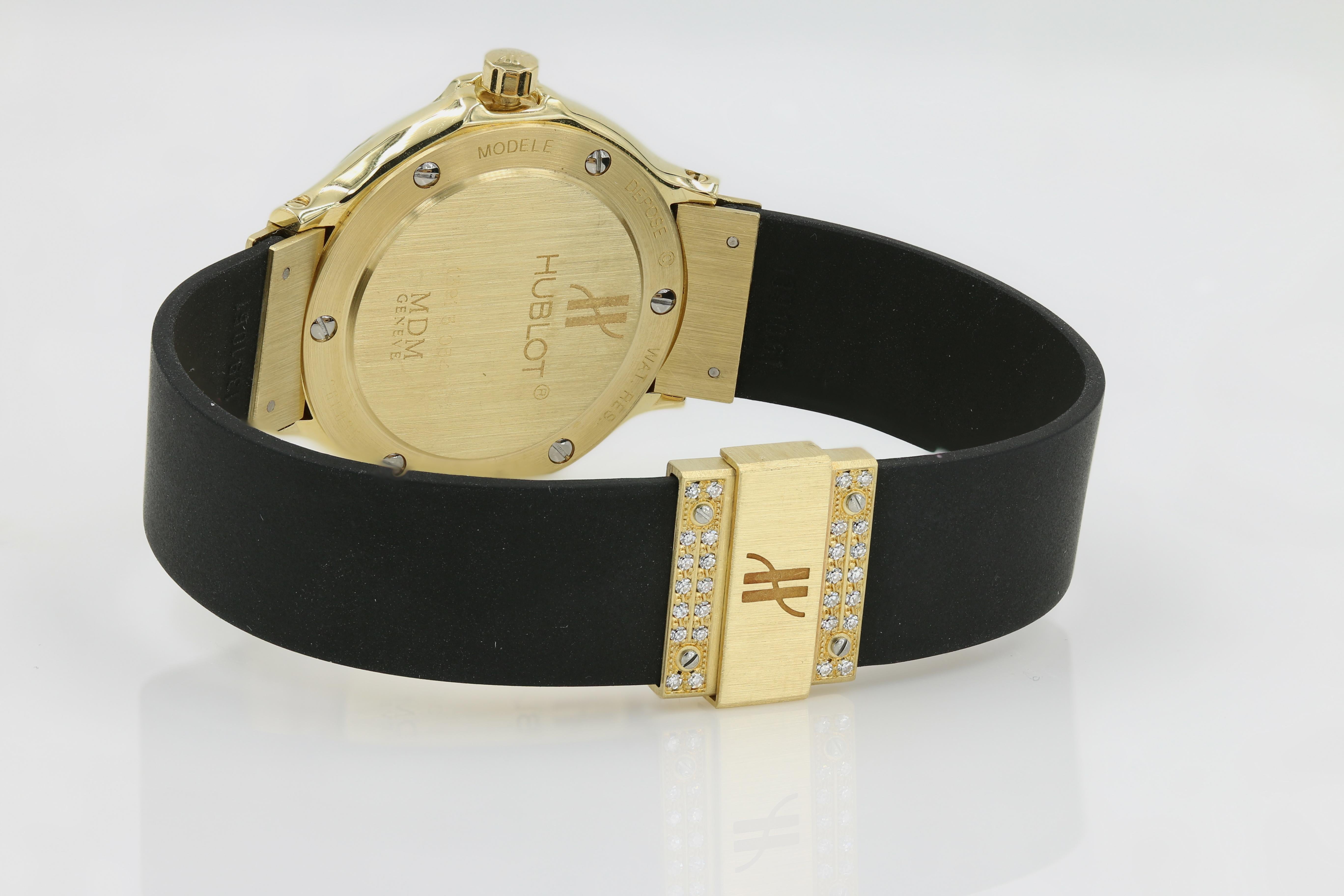 Modern Hublot Watch, Ladies 18 Karat Yellow Gold with Diamonds