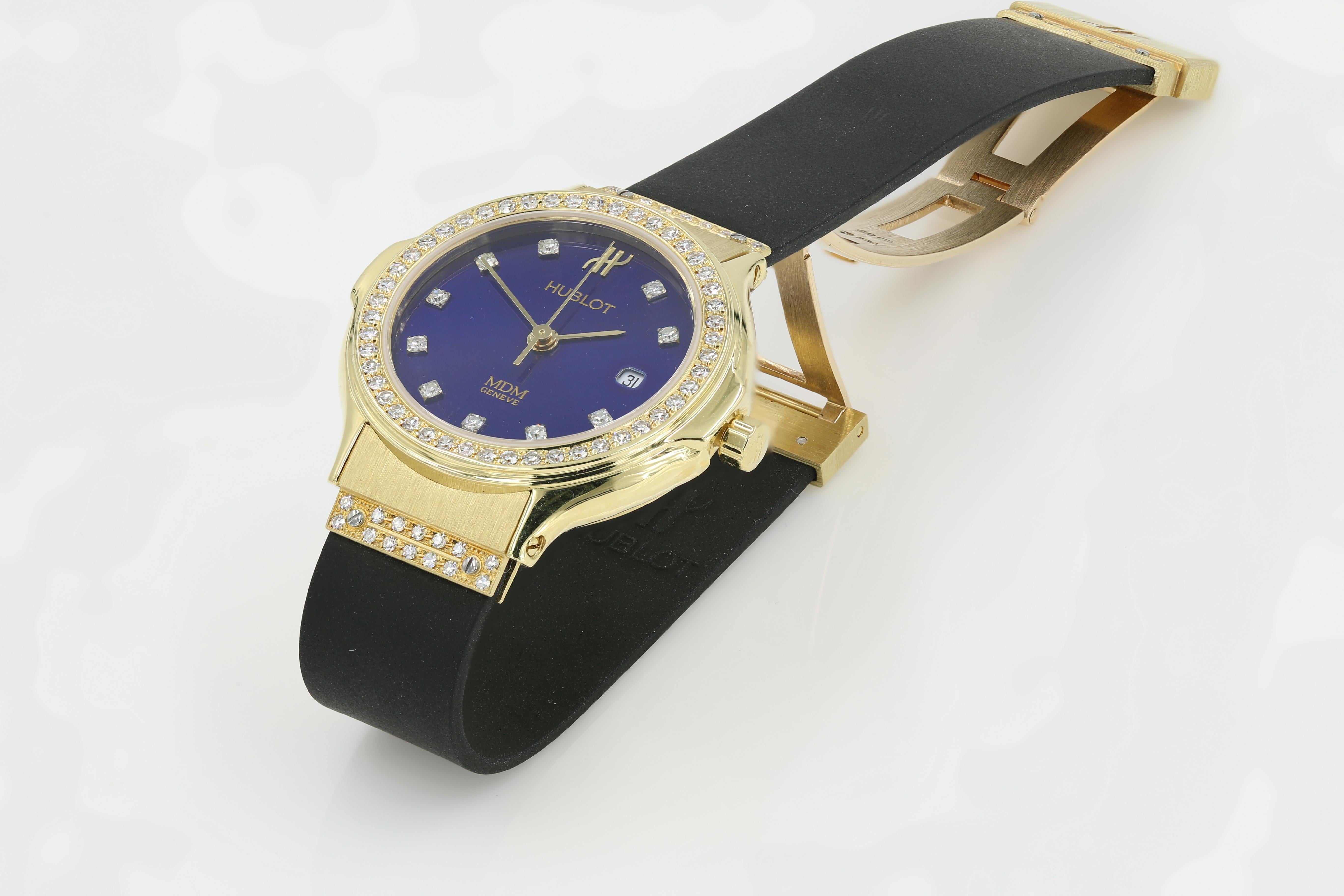 Hublot Watch, Ladies 18 Karat Yellow Gold with Diamonds In Excellent Condition In Chicago, IL