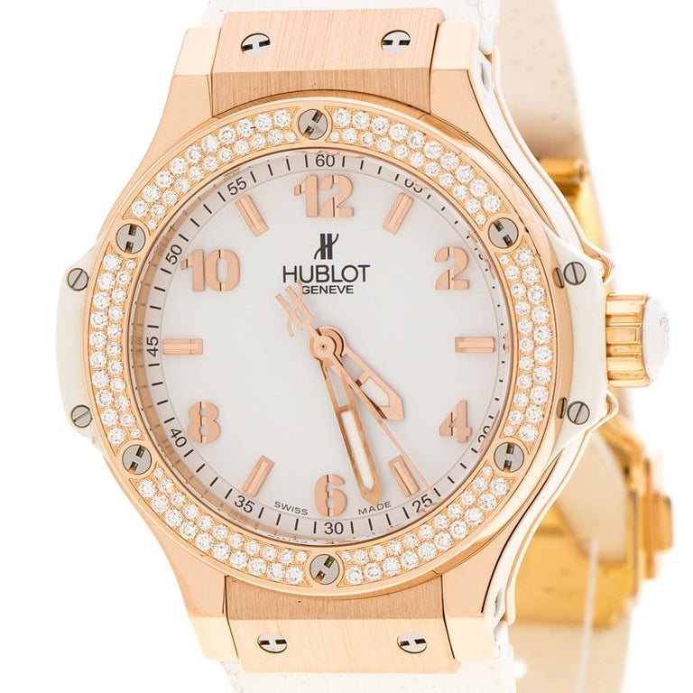 Hublot White 18K Rose Gold Diamonds Big Bang Women's Wristwatch 38 mm For  Sale at 1stDibs | hublot women's watch rose gold, hublot big bang rose  gold, hublot big bang woman