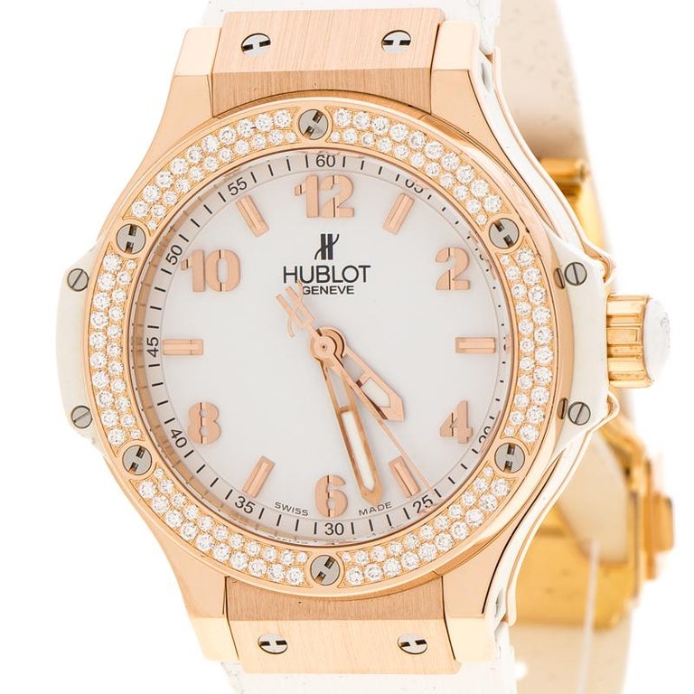 Hublot White 18k Rose Gold Diamonds Big Bang Women S Wristwatch 38 Mm For Sale At 1stdibs