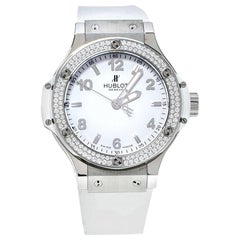 Hublot White Stainless Steel Rubber Diamond Big Bang  Women's Wristwatch 38 mm