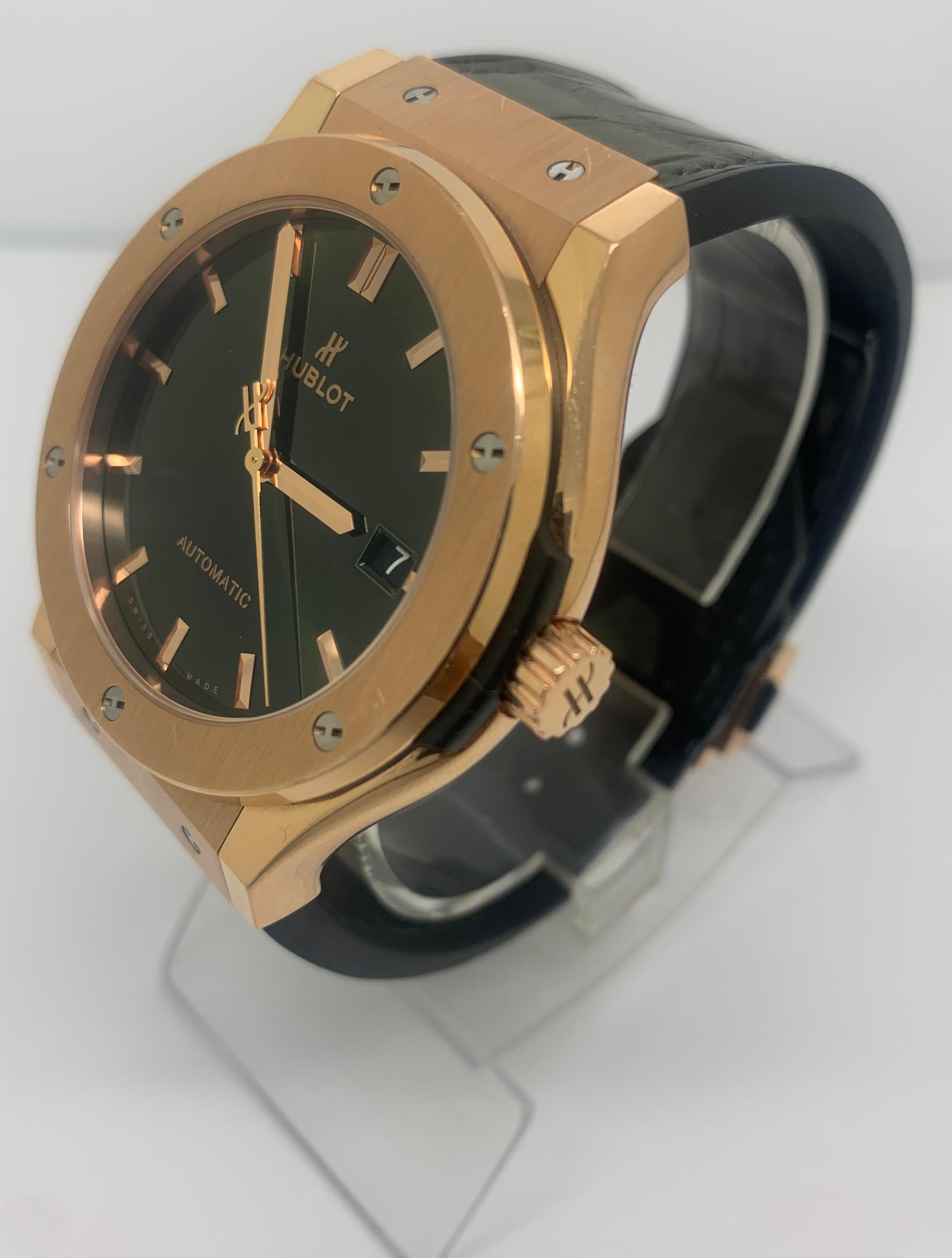 Hubolt Green Mens Classic Fusion 45mm Rose Gold Watch

all original!!!

very good condition

original box and papers

shop with confidence

2 year warranty!!

