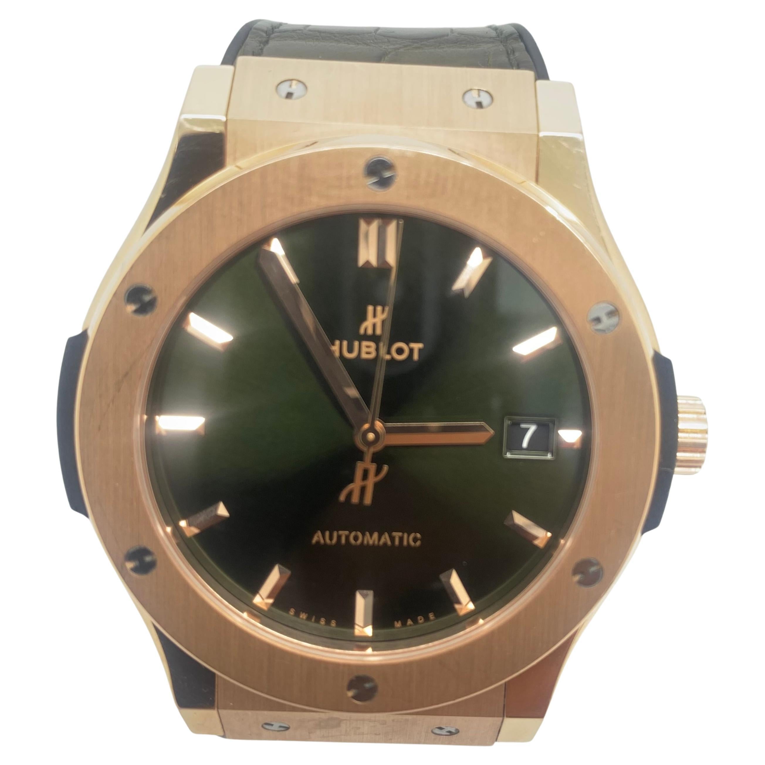 Hubolt Green Mens Classic Fusion 45mm Rose Gold Watch