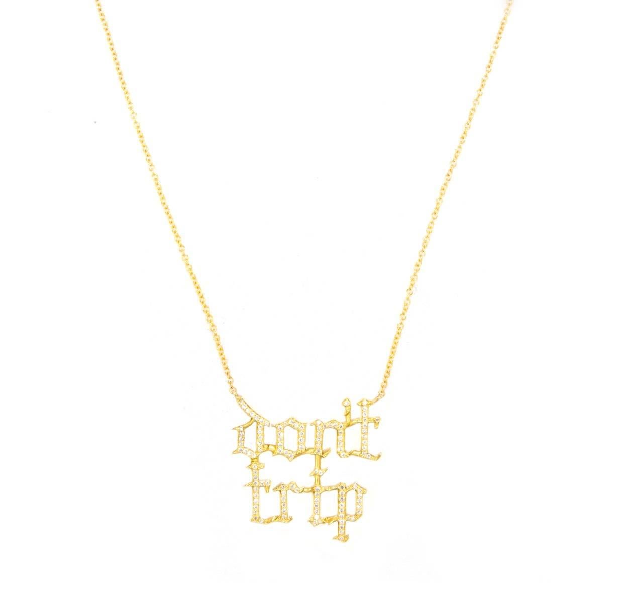 Huckleberry Ltd 18k yellow gold and white diamond Don't Trip necklace For Sale