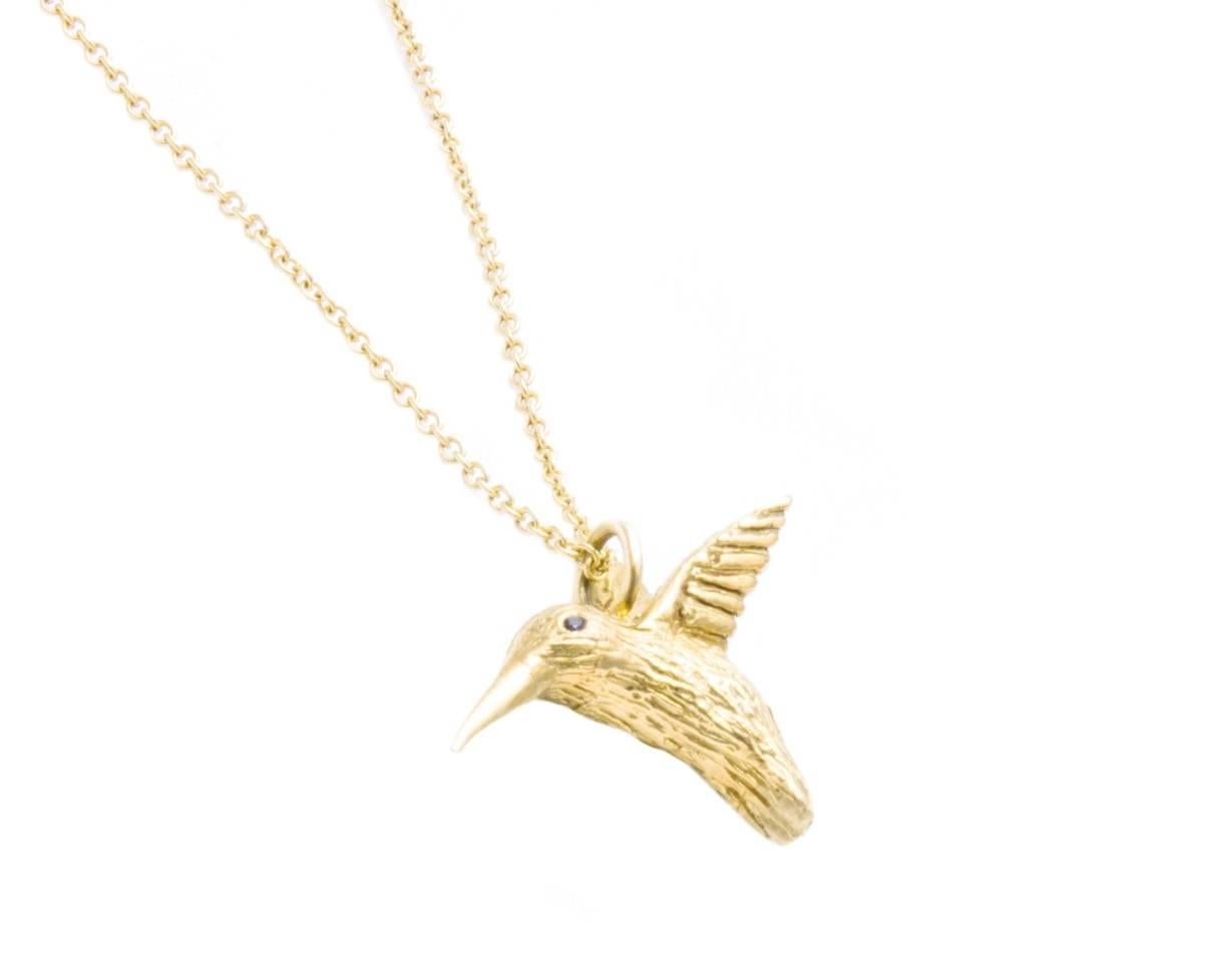 Huckleberry Ltd 18k yellow gold Hummingbird charm with black diamond eye and 17