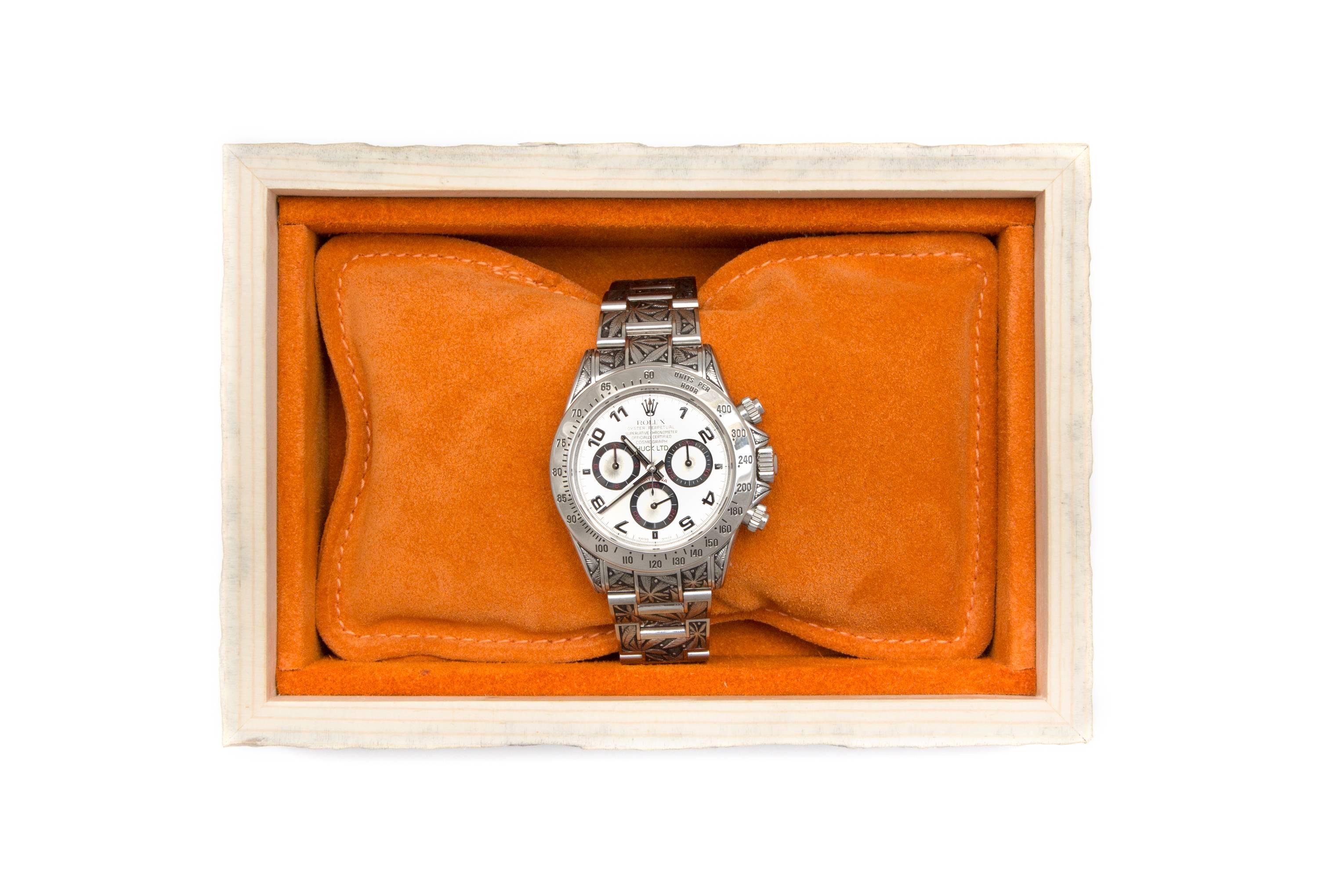 Huckleberry Ltd engraved Rolex Daytona In New Condition For Sale In Los Angeles, CA