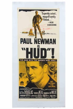 Hud Vintage Poster, Australian Daybill, 1960s, Folded, Graphic Art