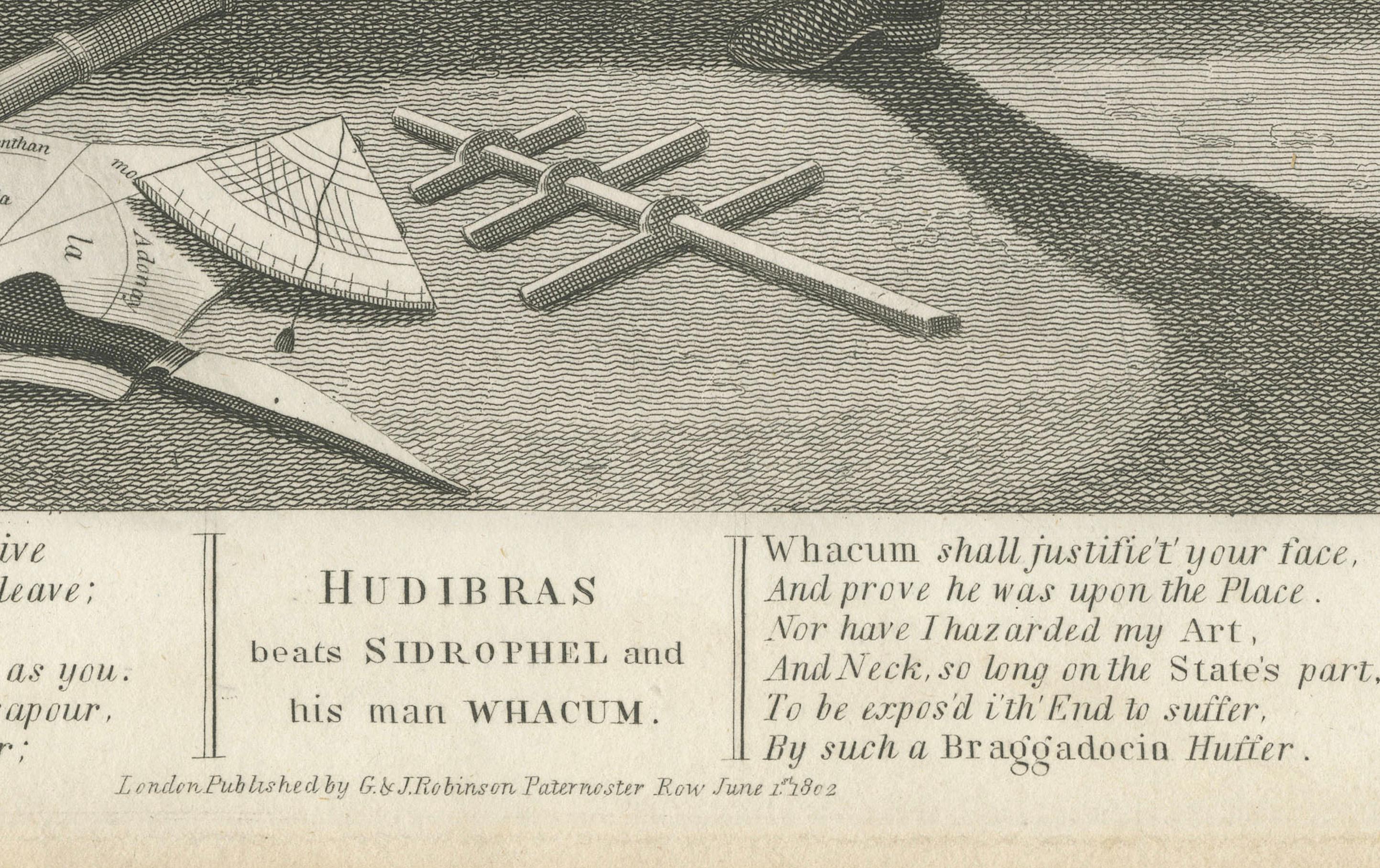 Hudibras konfrontiert Sidrophel und Whacum, Gravur von Cook nach Hogarth, 1802 im Zustand „Gut“ im Angebot in Langweer, NL