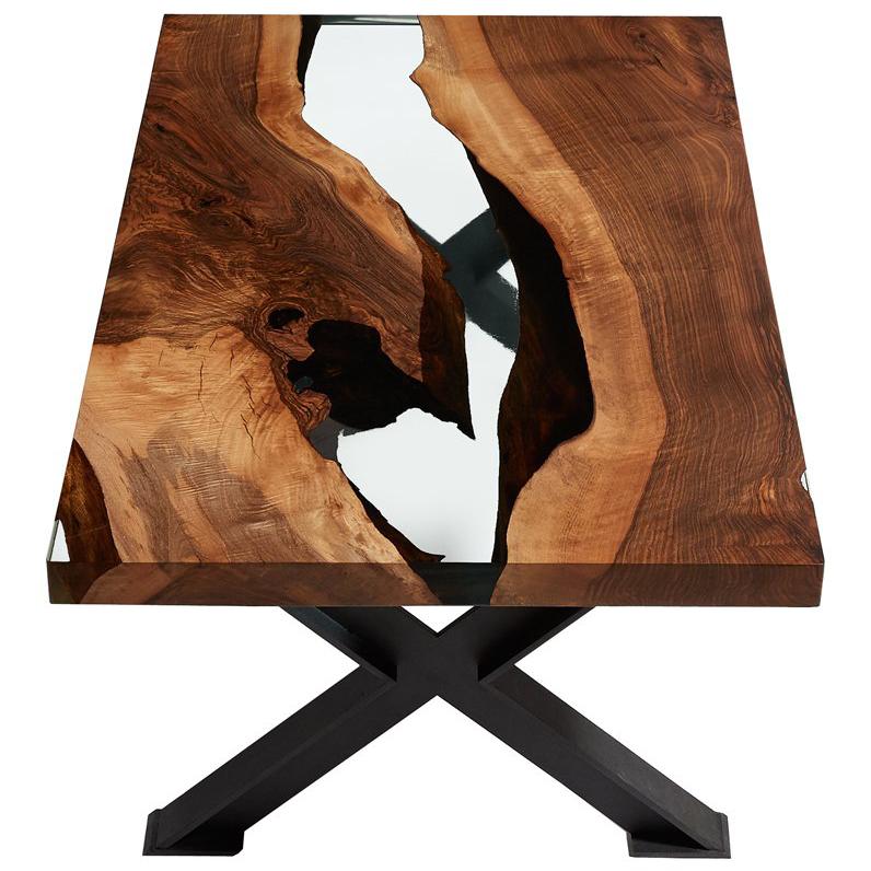 Hudson 120 Clear Epoxy Resin Coffee Table with "X" Legs For Sale