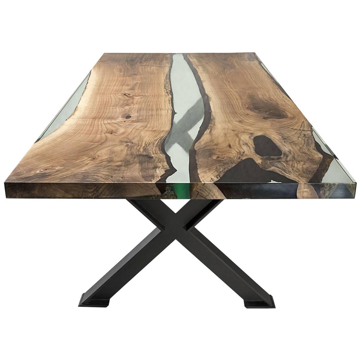 Hudson 250 Epoxy Resin Table with x Base For Sale