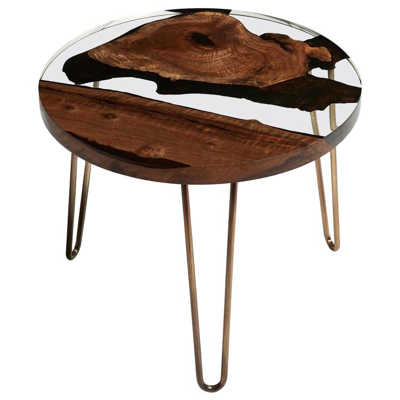 Hudson 60 Round Clear Epoxy Resin Coffee Table with Brass Finish Hairpin Legs