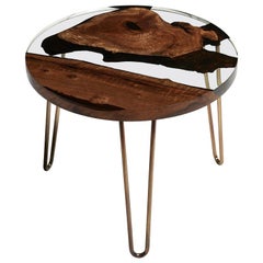 Hudson 60 Round Clear Epoxy Resin Coffee Table with Brass Finish Hairpin Legs