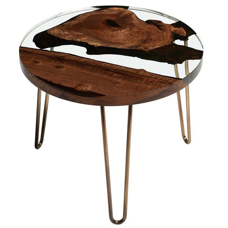 Hudson 60 Round Clear Epoxy Resin Coffee Table With Br Finish Hudson 60 Round Clear Epoxy Resin Coffee Table With Br Finish Hairpin Legs For
