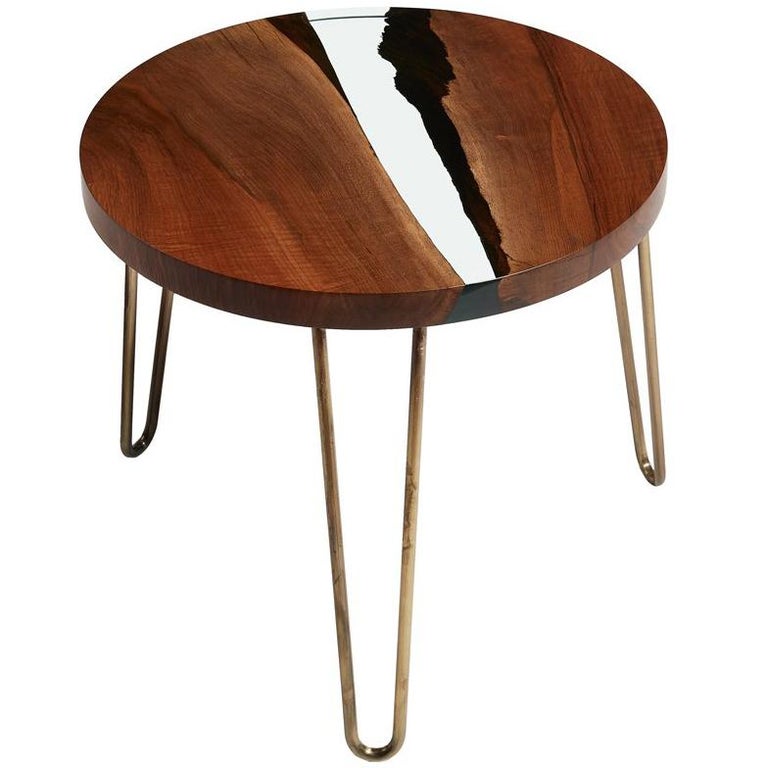 Hudson 60 Round Clear Epoxy Resin Coffee Table With Br Finish Hudson 60 Round Clear Epoxy Resin Coffee Table With Br Finish Hairpin Legs For At 1stdibs