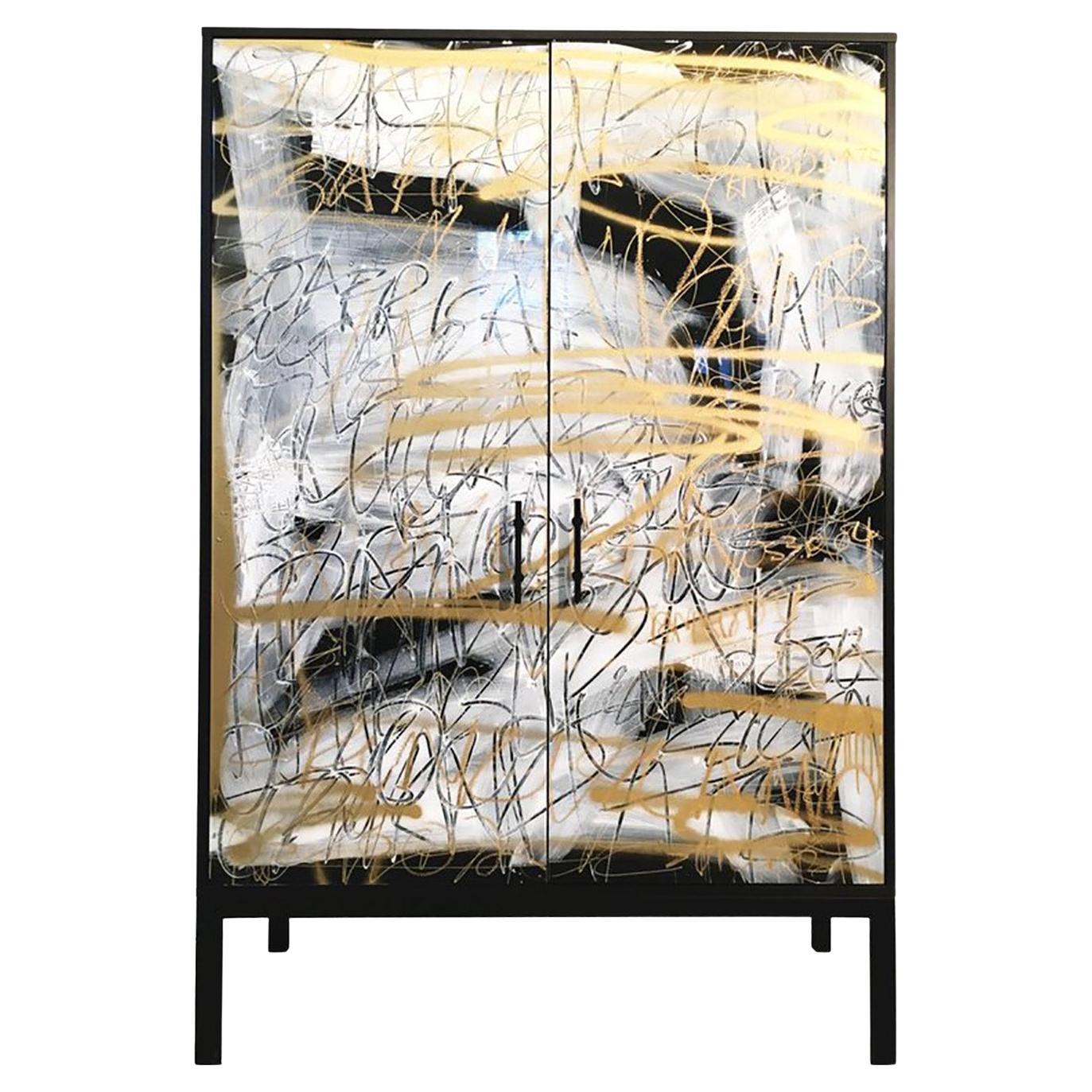 Hudson Cabinet by Morgan Clayhall, mix media artwork on doors For Sale