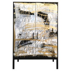 Hudson Cabinet by Morgan Clayhall, mix media artwork on doors