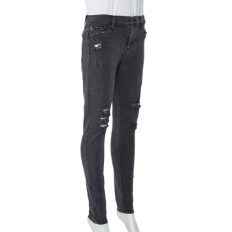Black Hudson Dark Grey Denim Distressed Super Skinny Nico Jeans M For Sale