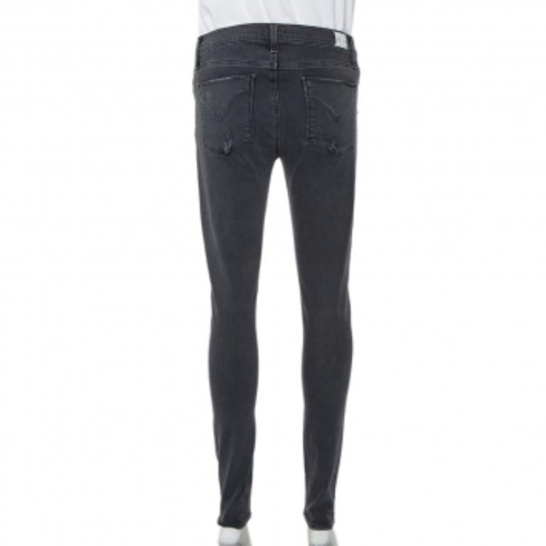 Hudson Dark Grey Denim Distressed Super Skinny Nico Jeans M In Good Condition For Sale In Dubai, Al Qouz 2