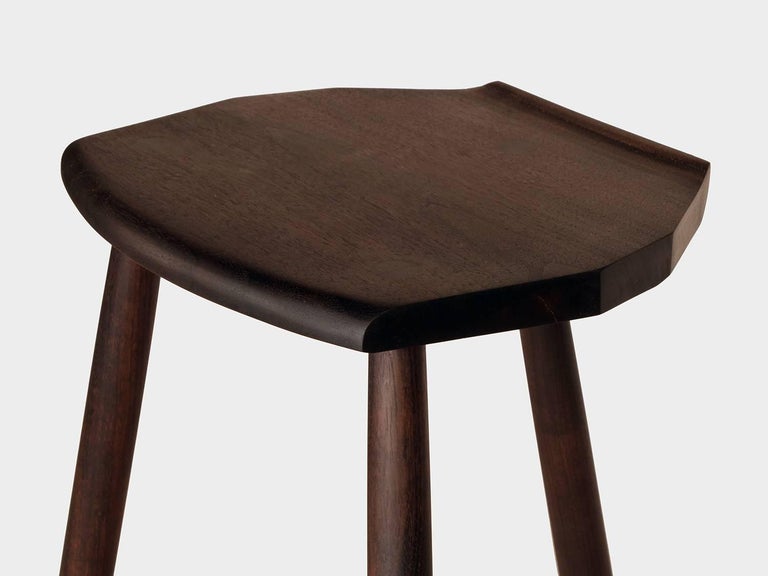Hudson Ebonized Walnut 3Legged Wood Counter Height Stool by New York